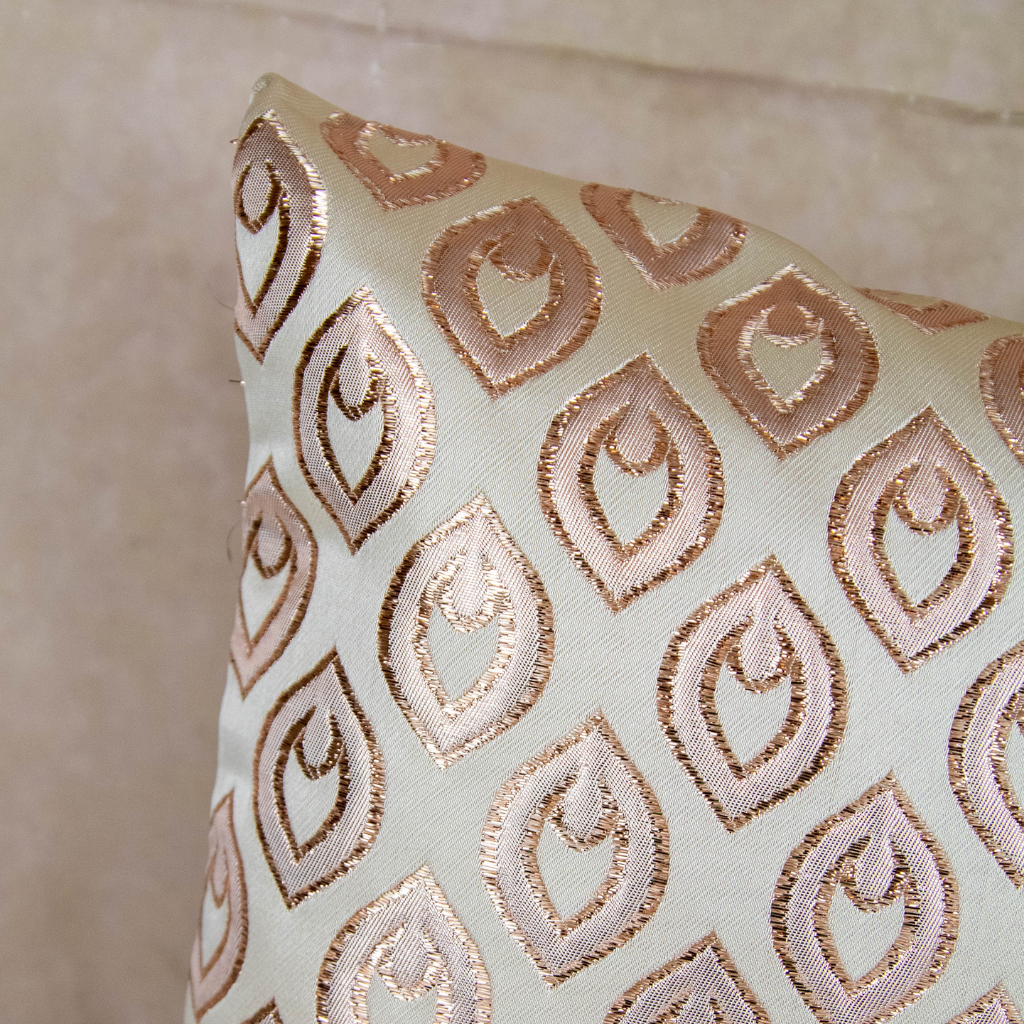 Beige Cushion Cover with Metallic Light Brown Pattern: Oblong