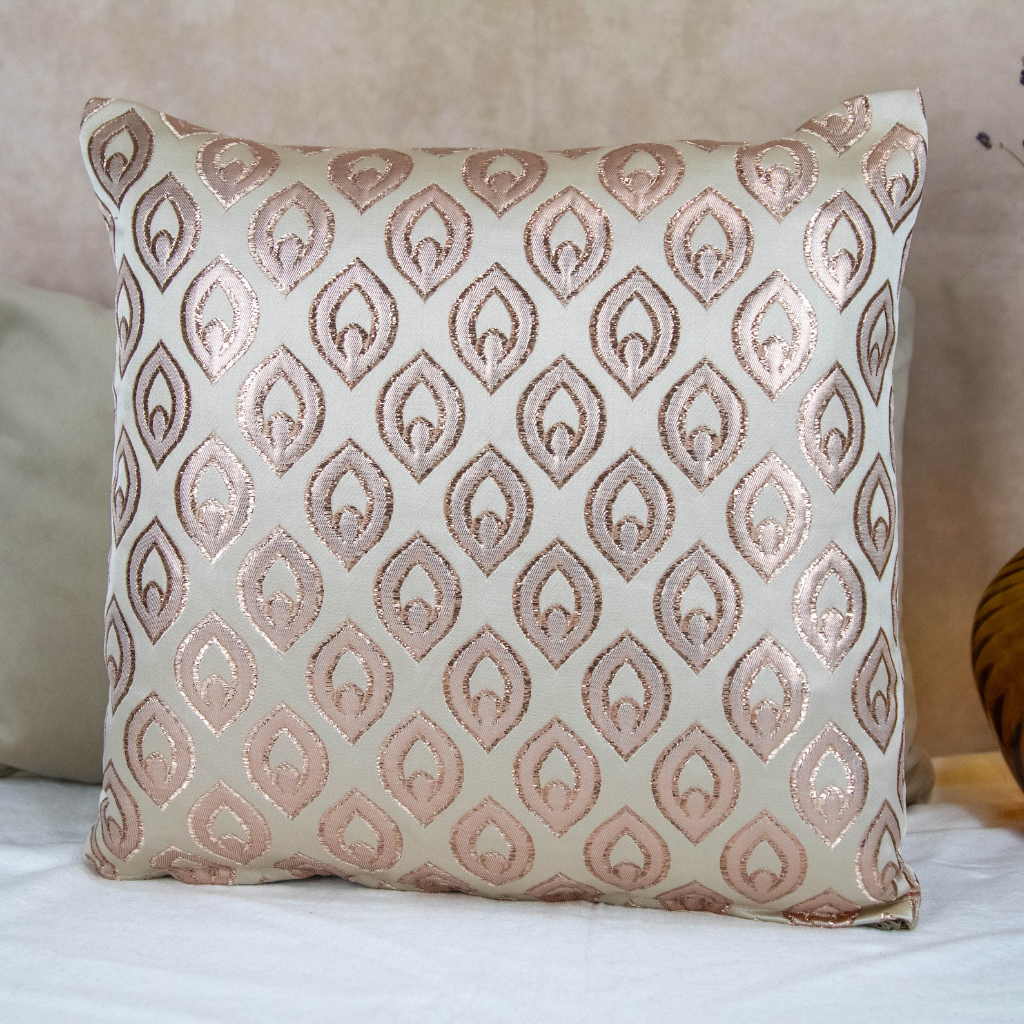 Beige Cushion Cover with Metallic Light Brown Pattern