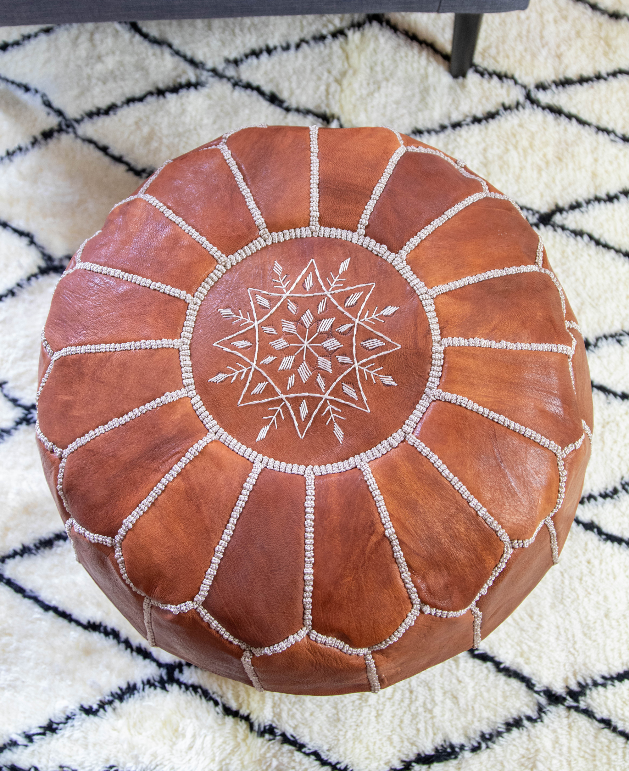 Moroccan Leather Pouffe Tan