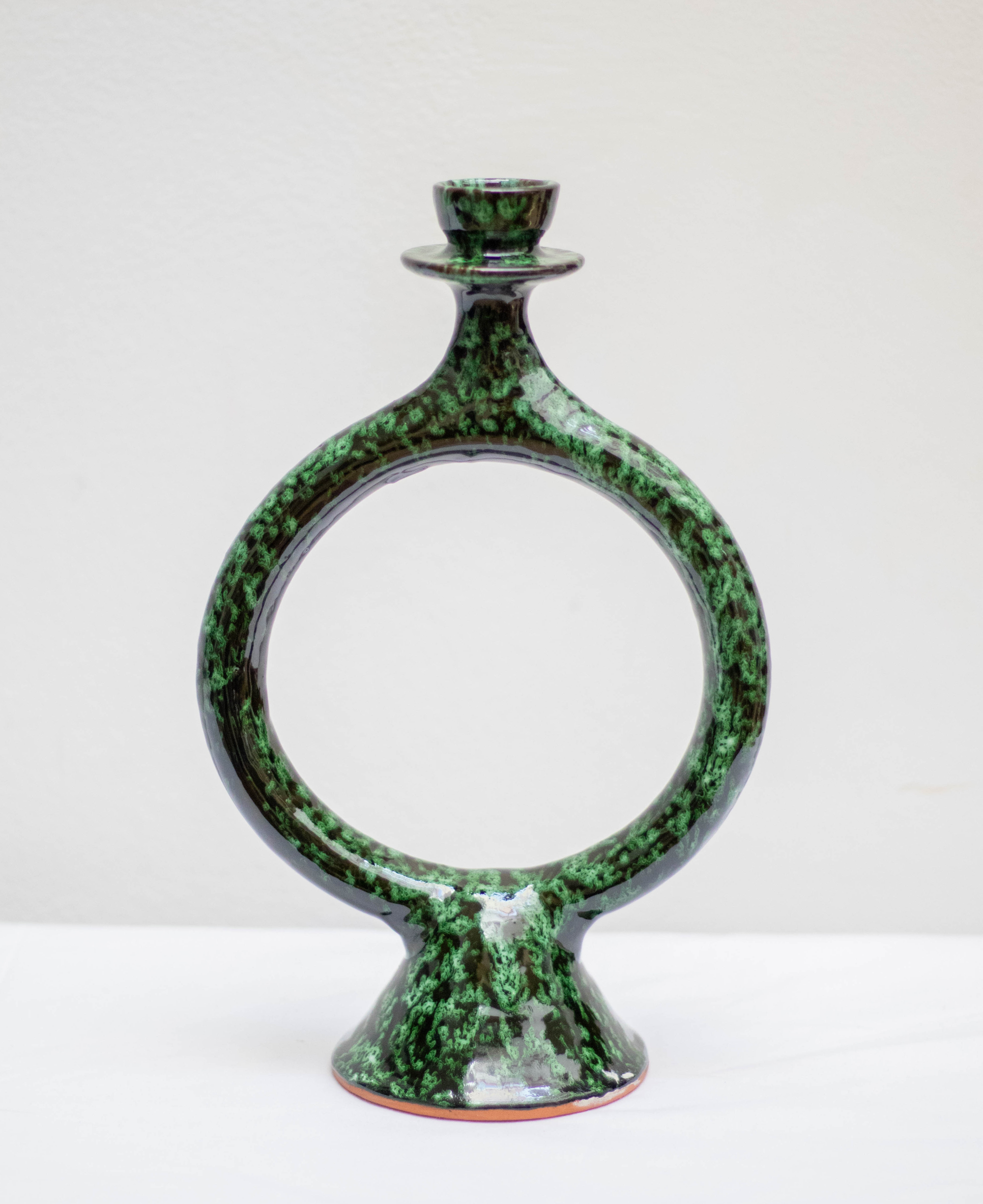 Handmade Green Ceramic Glazed Candlestick
