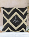 Hand-Stitched Embroidered Cushion Cover: Black/Cream