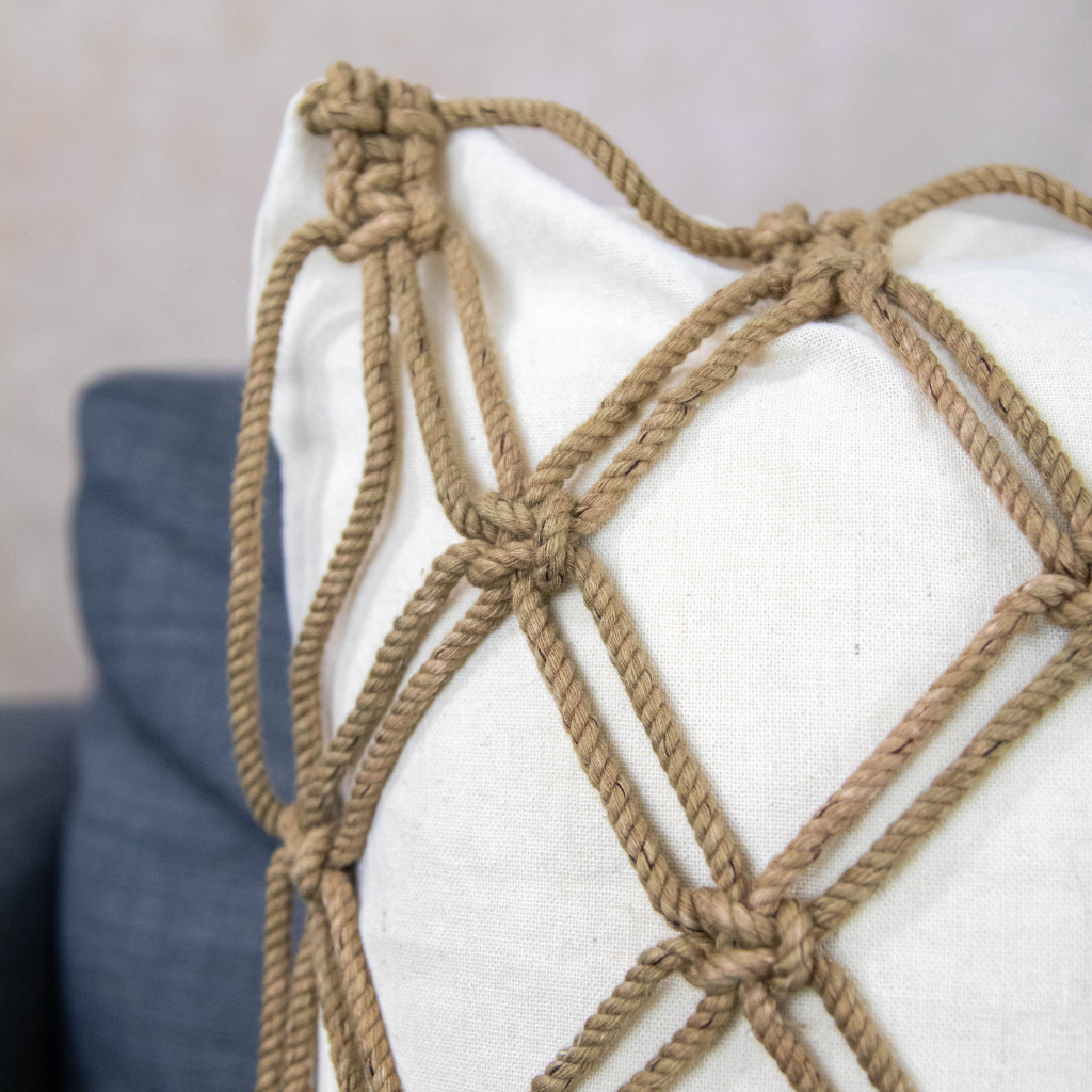 Handmade Boho Macrame Cushion Cover: Cream/Beige