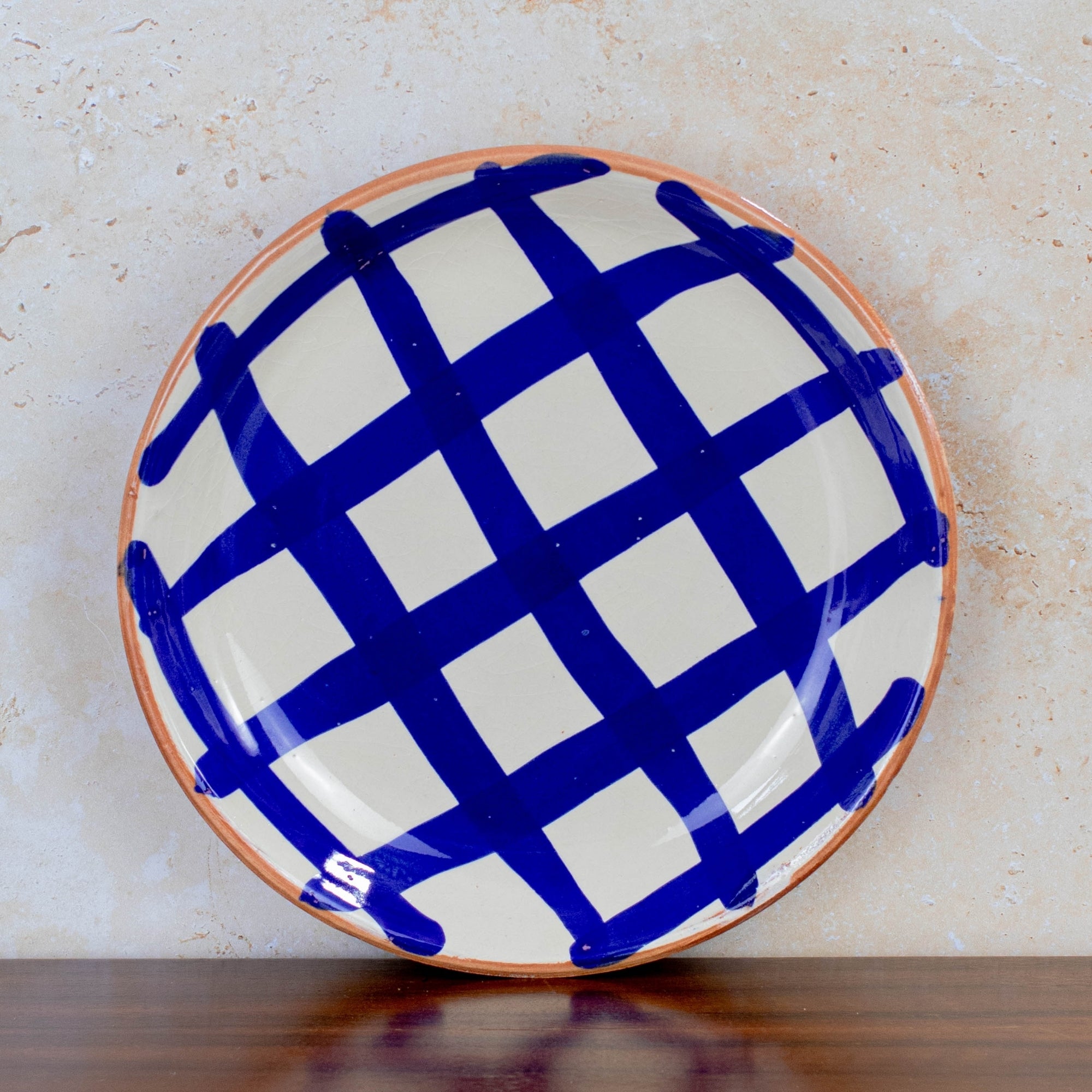 Handmade Checkered Ceramic Bowl - Blue