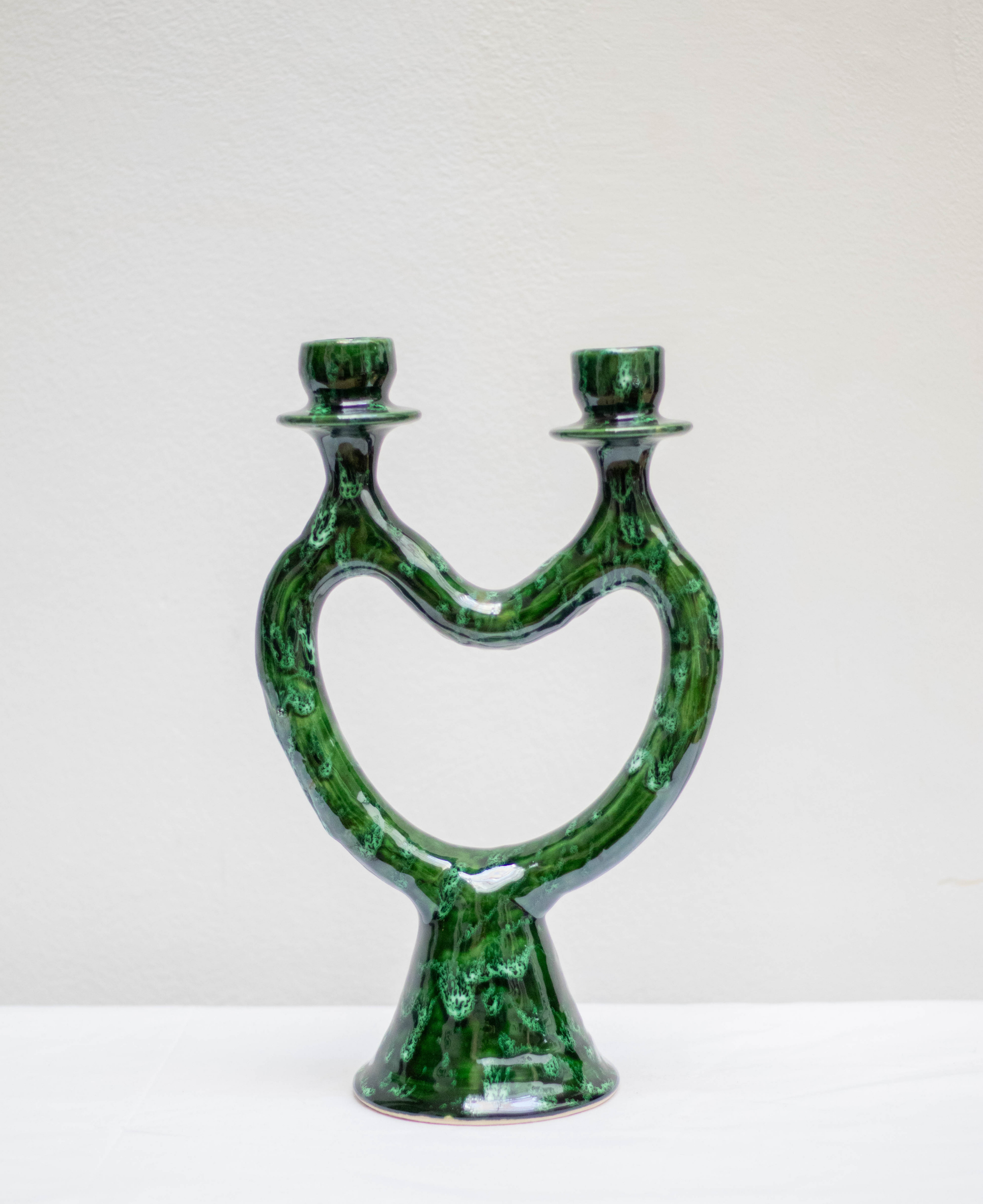 Handmade Green Ceramic Glazed Candlestick