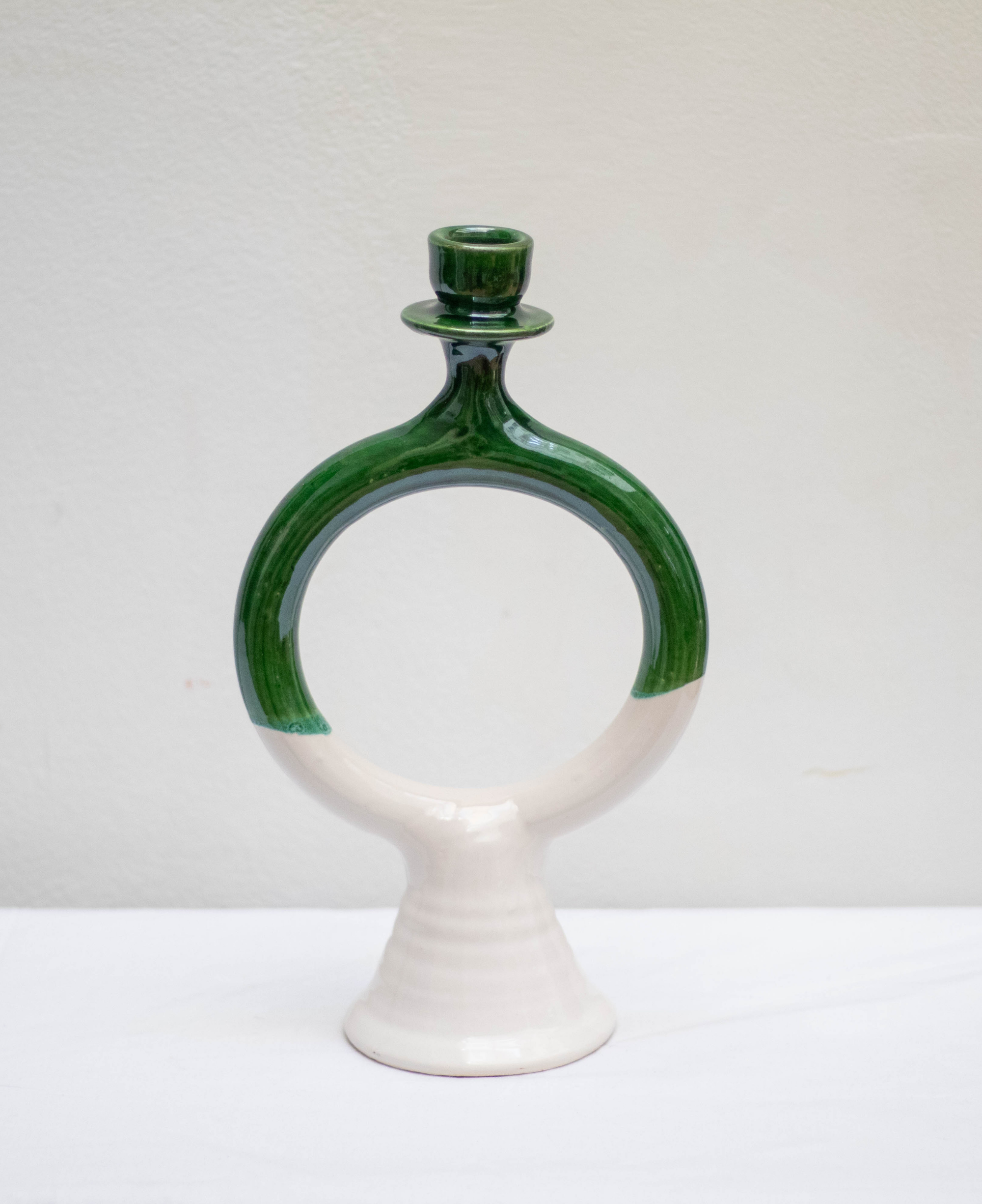 Handmade Green Ceramic Glazed Candlestick Holder