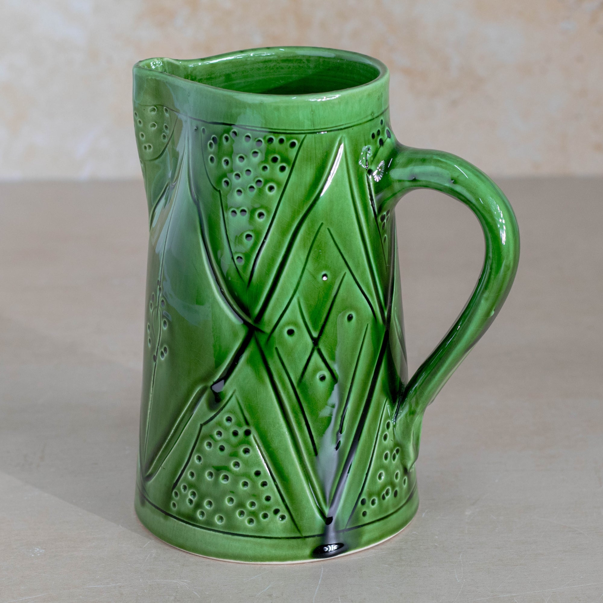 Handmade Moroccan Carved Pitcher - Green