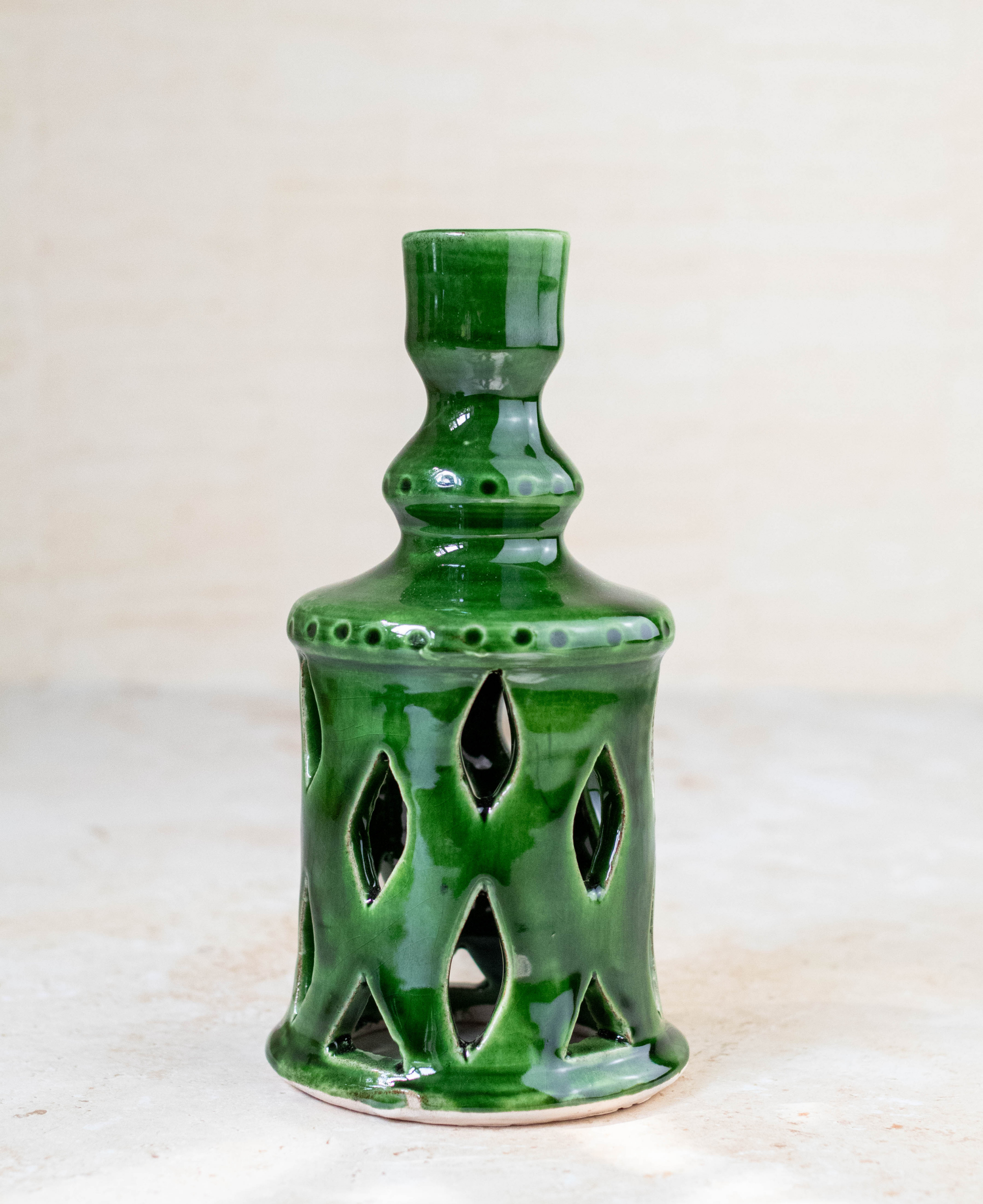 Handmade Moroccan Green Ceramic Candlestick Holder 