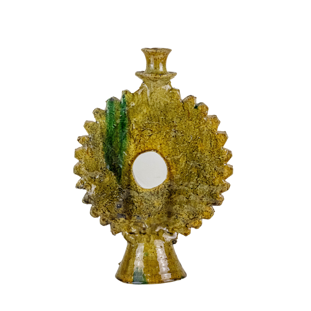 Handmade Moroccan Tamegroute Shaded Ochre Candlestick Holder 