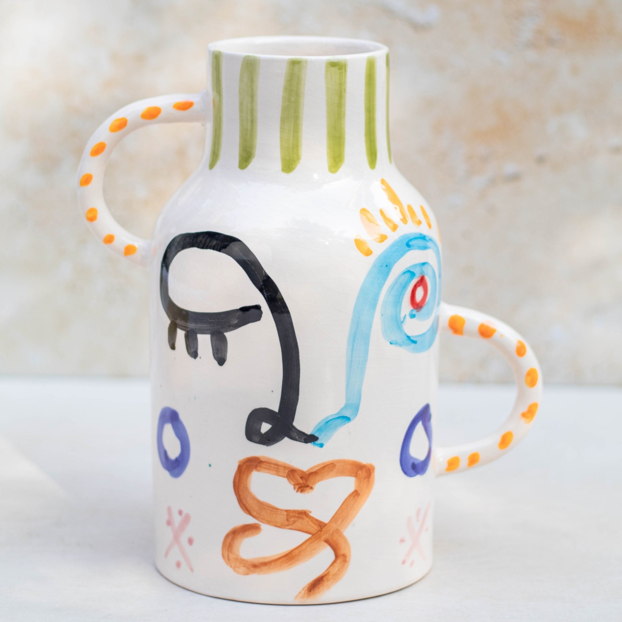 Handmade Moroccan Visage Vase - Green Stripe