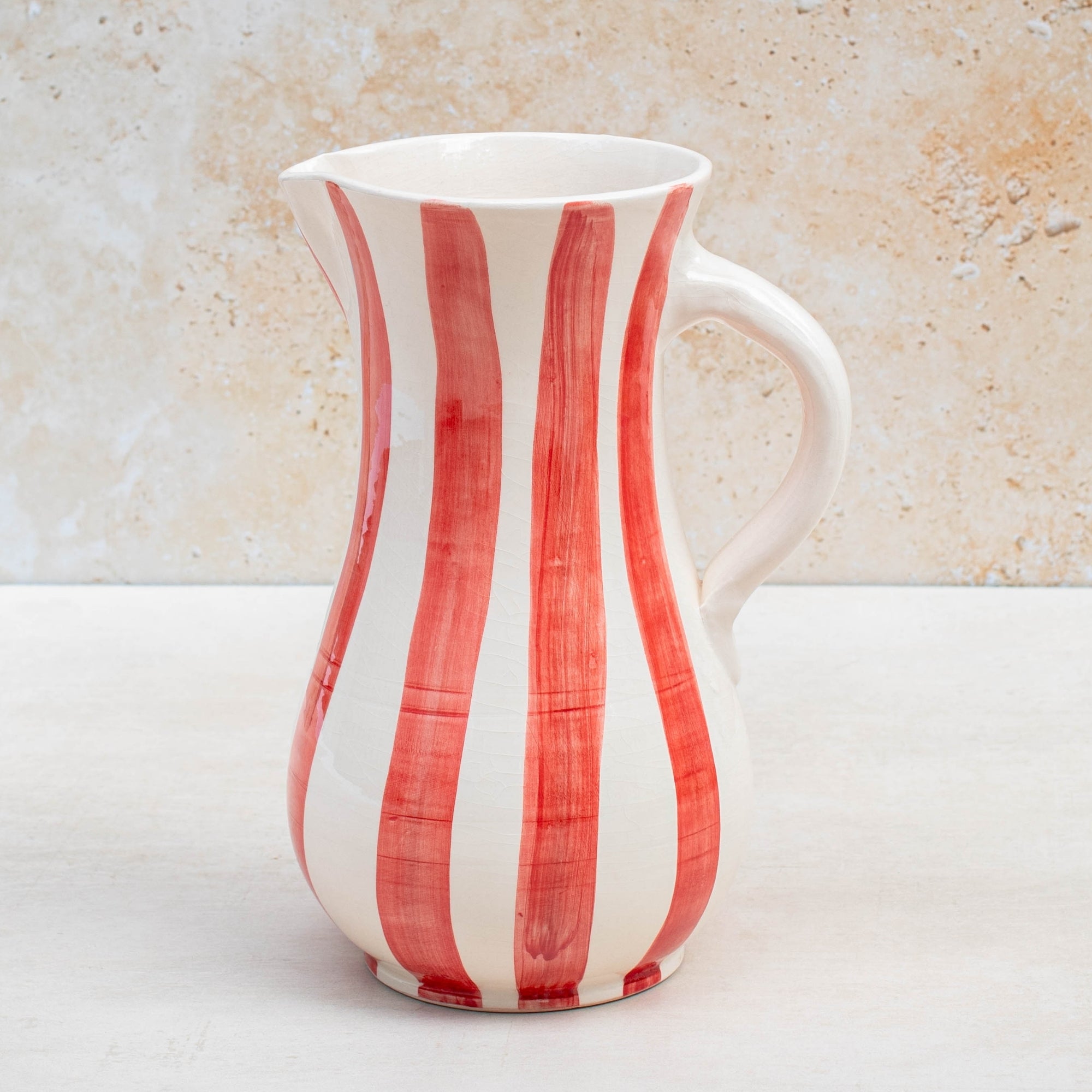 Handmade Striped Ceramic Jug - Red
