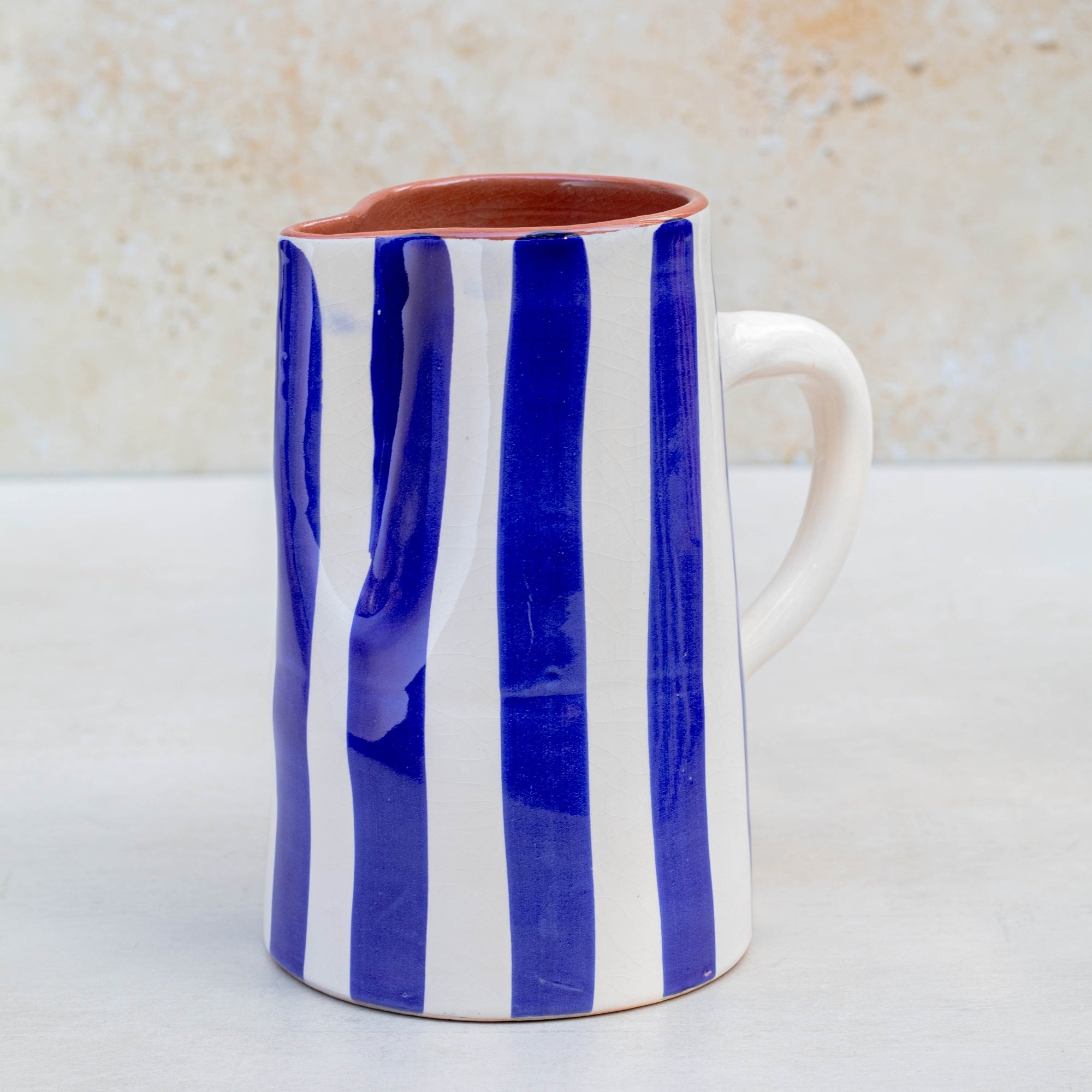 Handmade Striped Ceramic Pitcher - Blue

