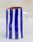 Handmade Striped Ceramic Pitcher - Blue
