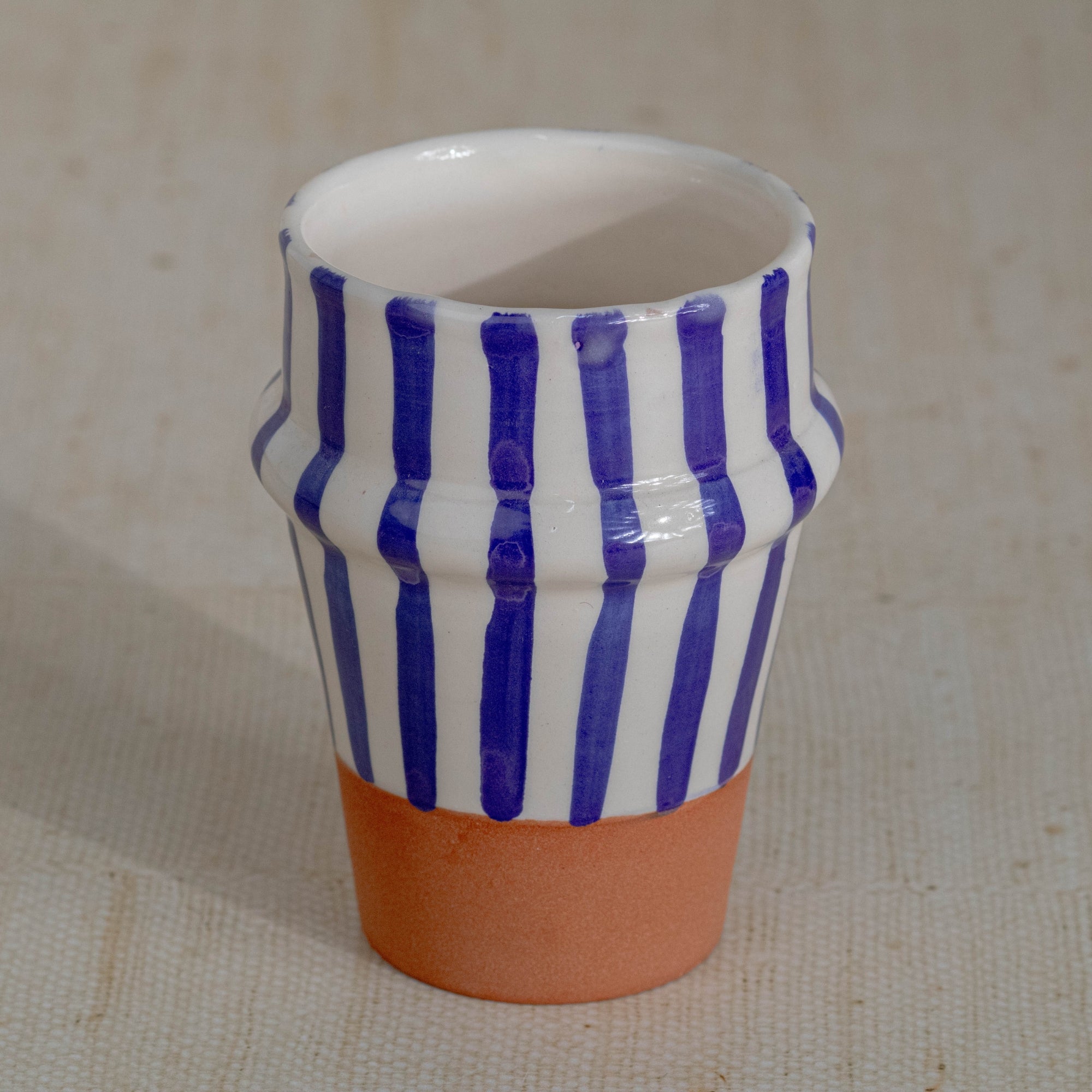 Handmade Striped Ceramic Tumbler - Blue