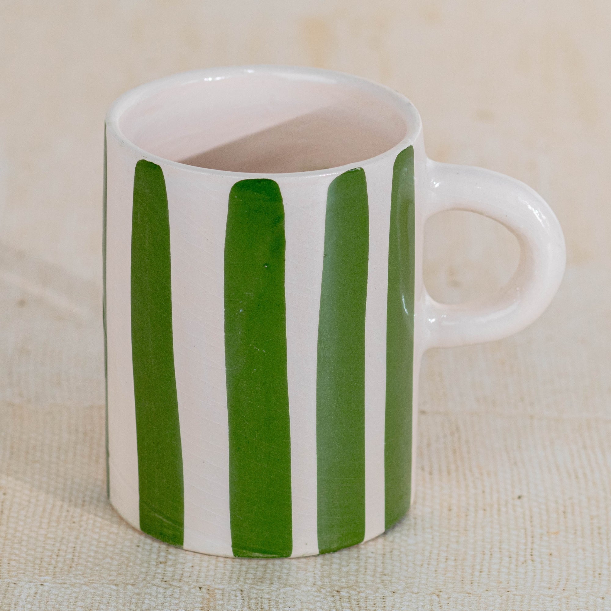Handmade Striped Coffee Mug - Green