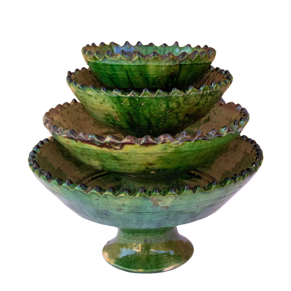 Moroccan Handmade Tamegroute Green Glazed Pedestal Fruit Bowl