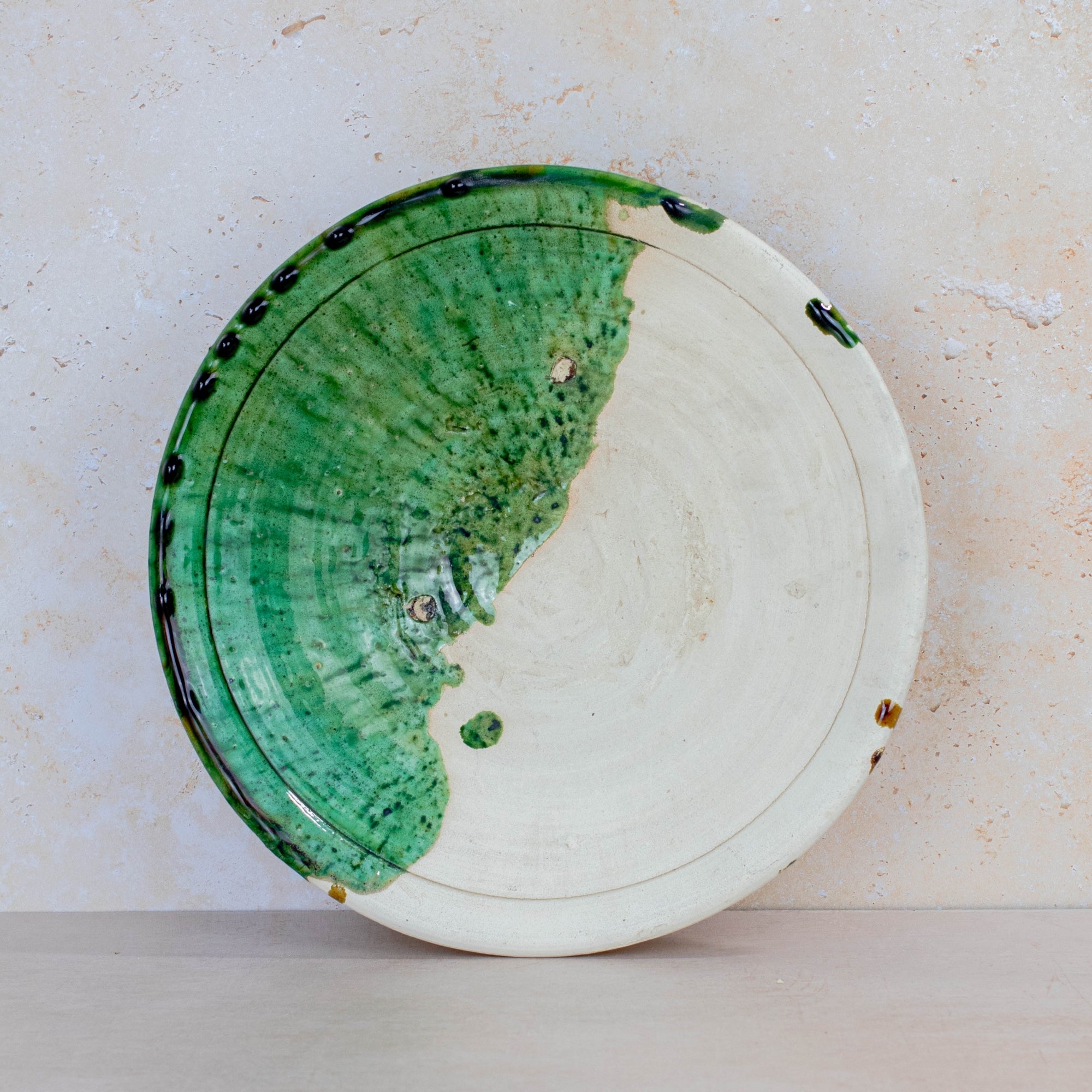 Handmade Tamegroute Half-Glazed Plate - Green