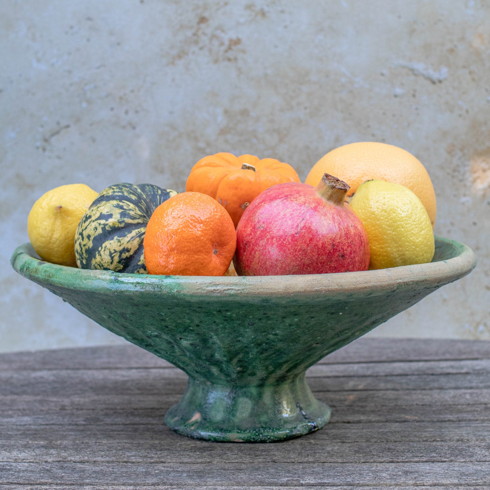 Handmade Tamegroute Sculptural Pedestal Bowl - Green