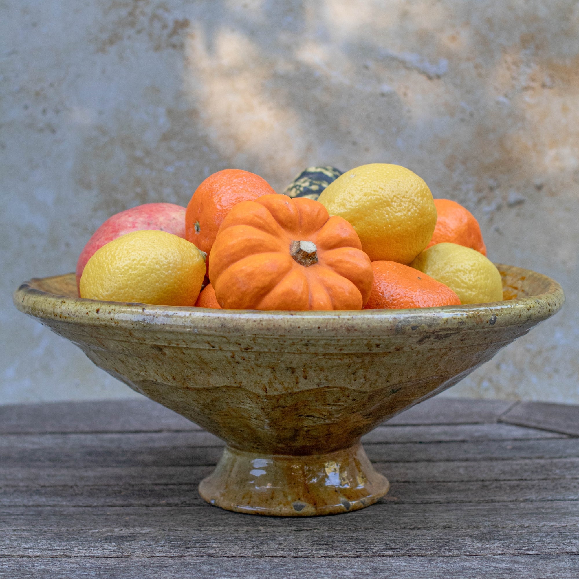 Handmade Tamegroute Sculptural Pedestal Bowl - Ochre