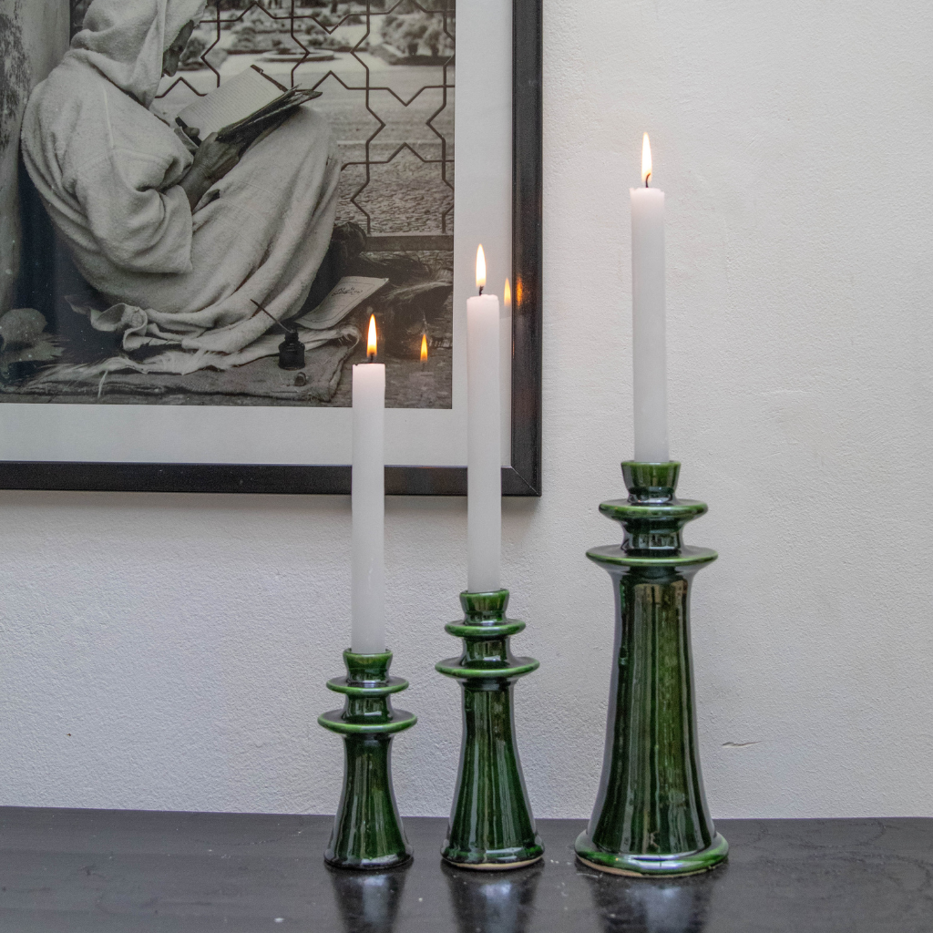 Handmade Tamegroute Shaded Green Candlestick Holder