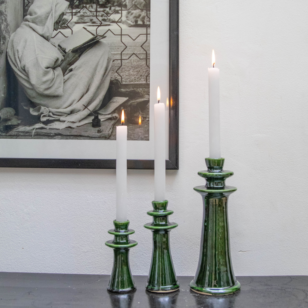 Handmade Tamegroute Shaded Green Candlestick Holder