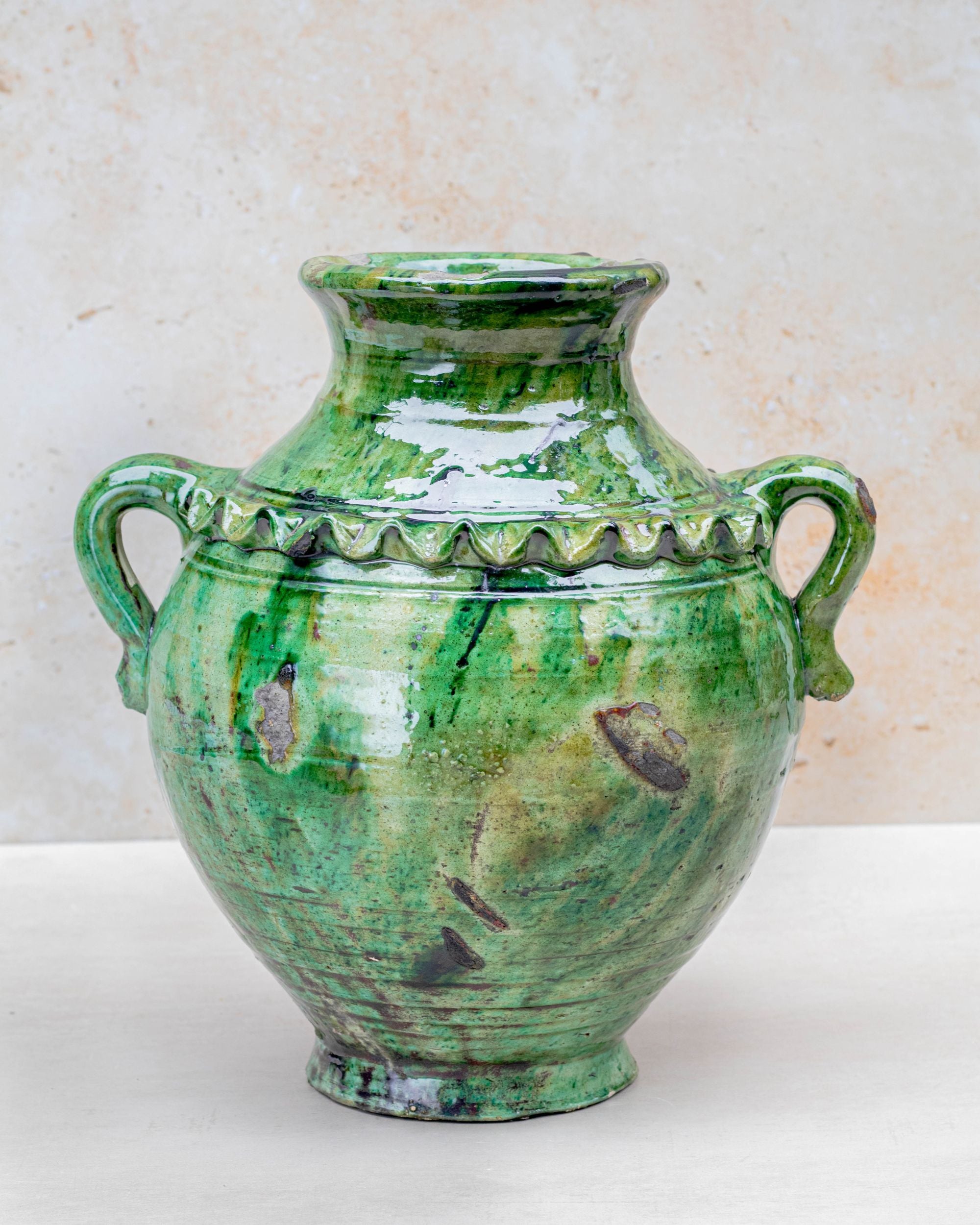 Handmade Tamegroute green handled vase — 30 cm