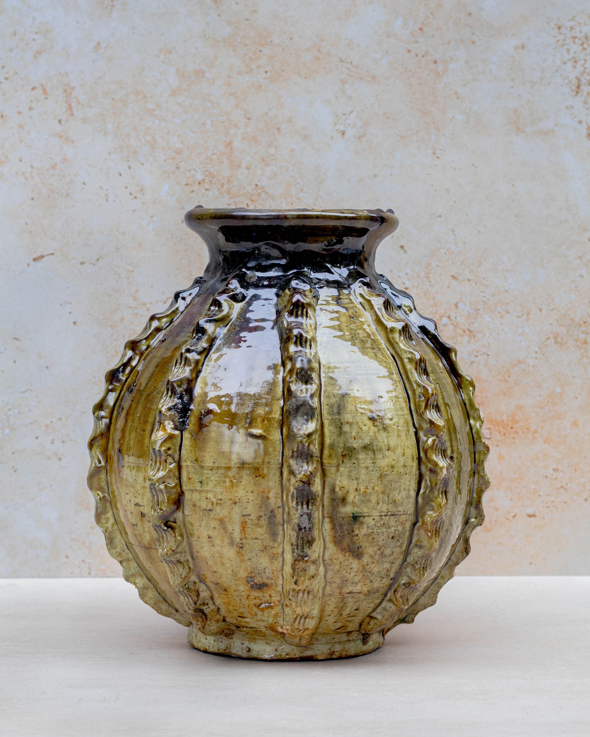 Handmade Tamegroute vase in ochre glaze — 30 cm
