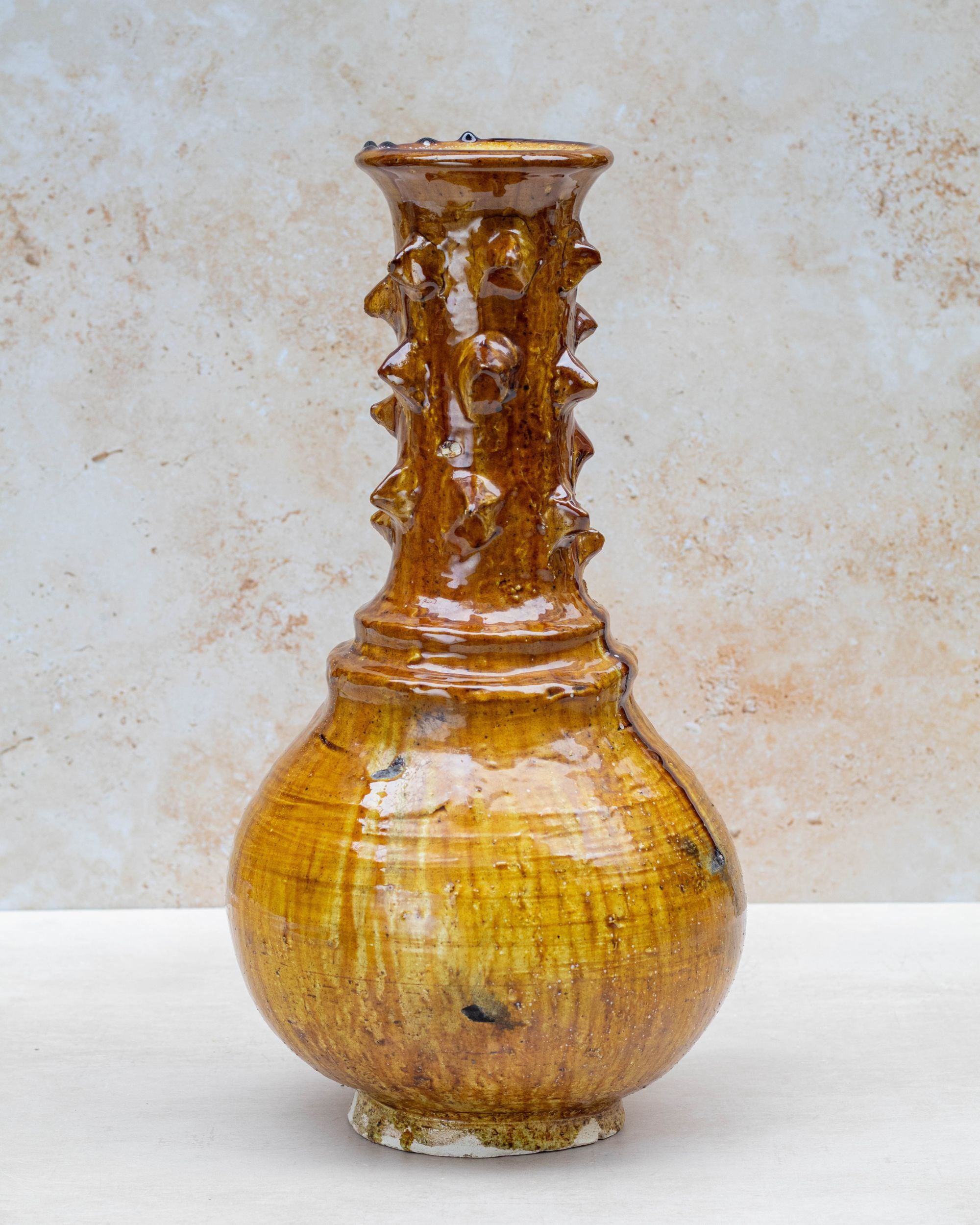 Handmade Tamegroute vase in ochre glaze — 45 cm