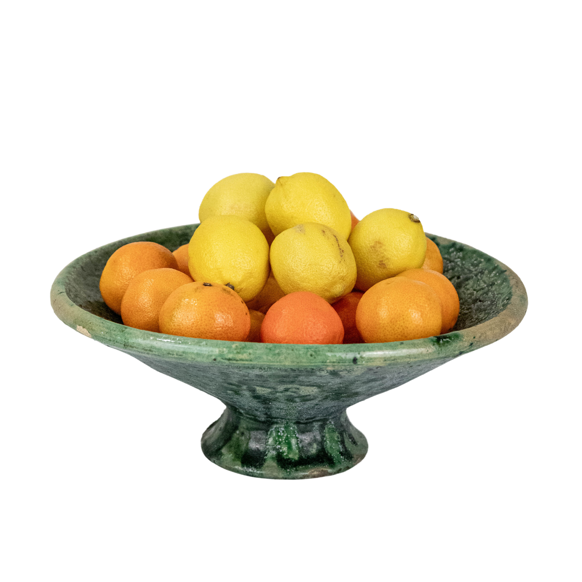 Large Moroccan Handmade Vintage Green Glazed Pedestal Fruit Bowl