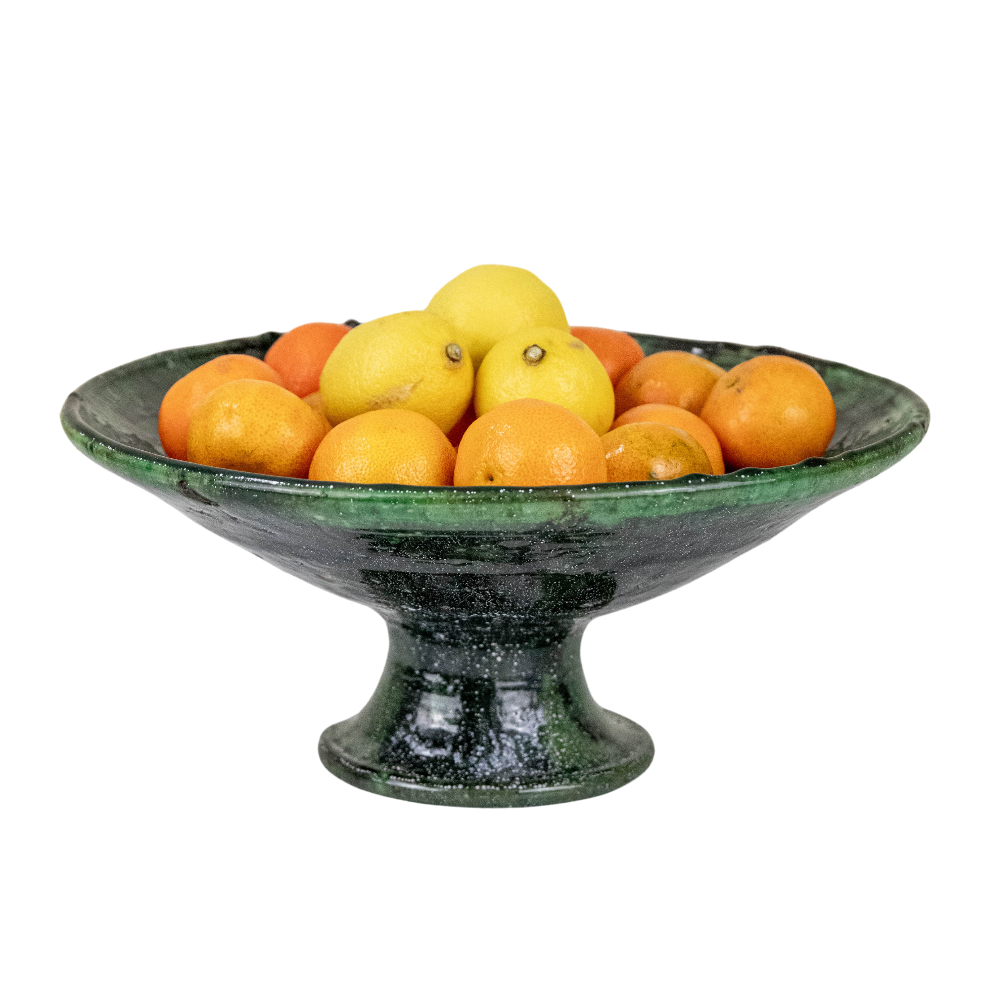Large Moroccan Vintage Green Glazed Pedestal Fruit Bowl