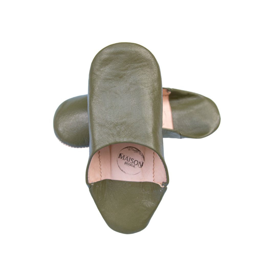 Moroccan Babouche Slippers, Olive