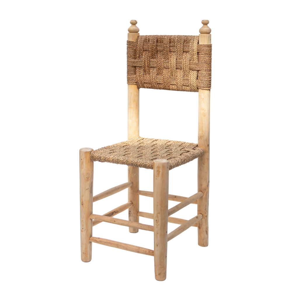 Moroccan Laurel Wood Chair: Woven Wicker Seating
