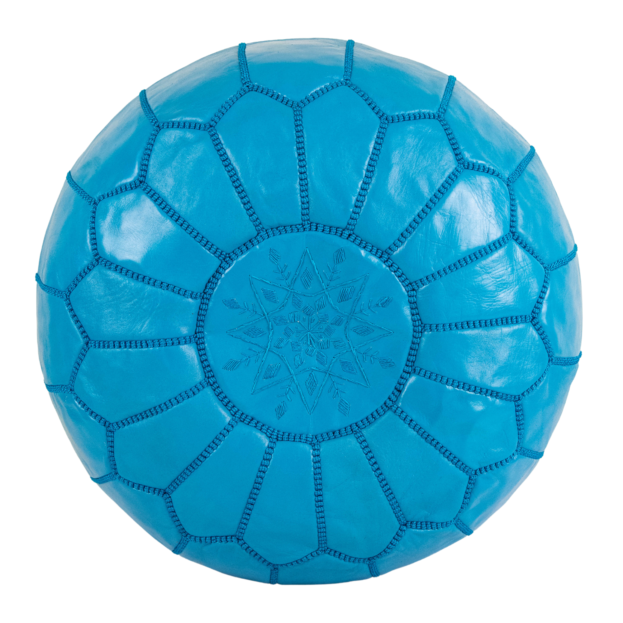 Moroccan Leather Pouffe Aegean Blue