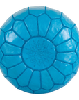 Moroccan Leather Pouffe Aegean Blue