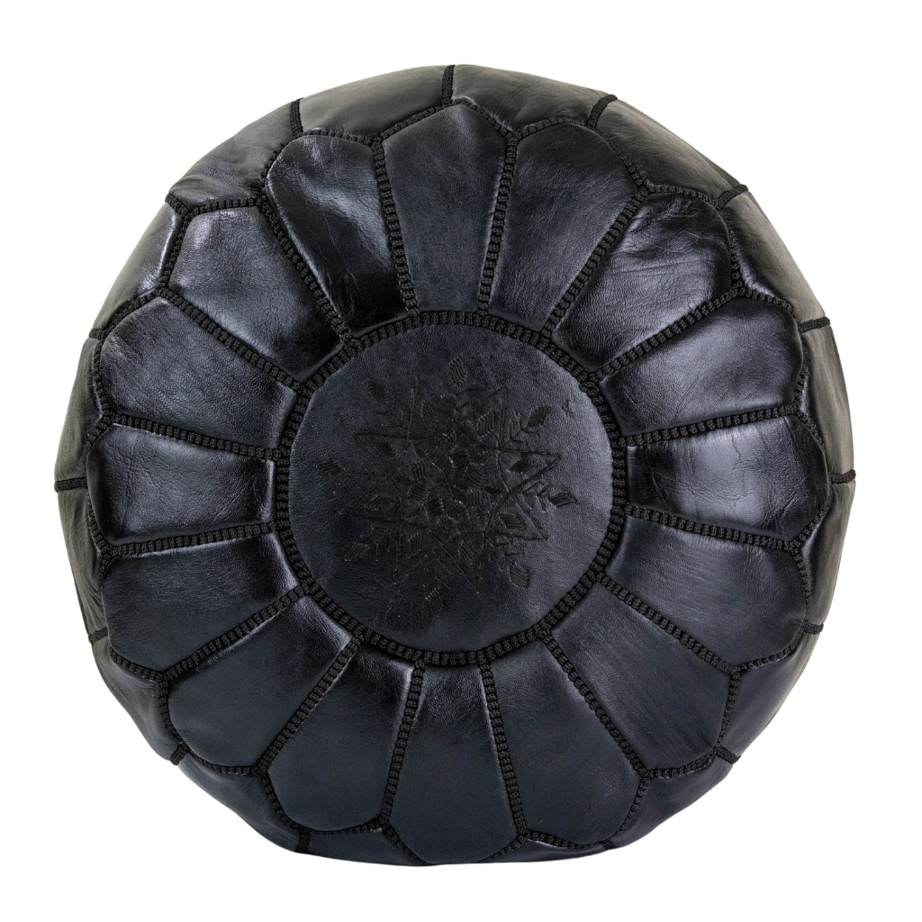 Moroccan Leather Pouffe Black