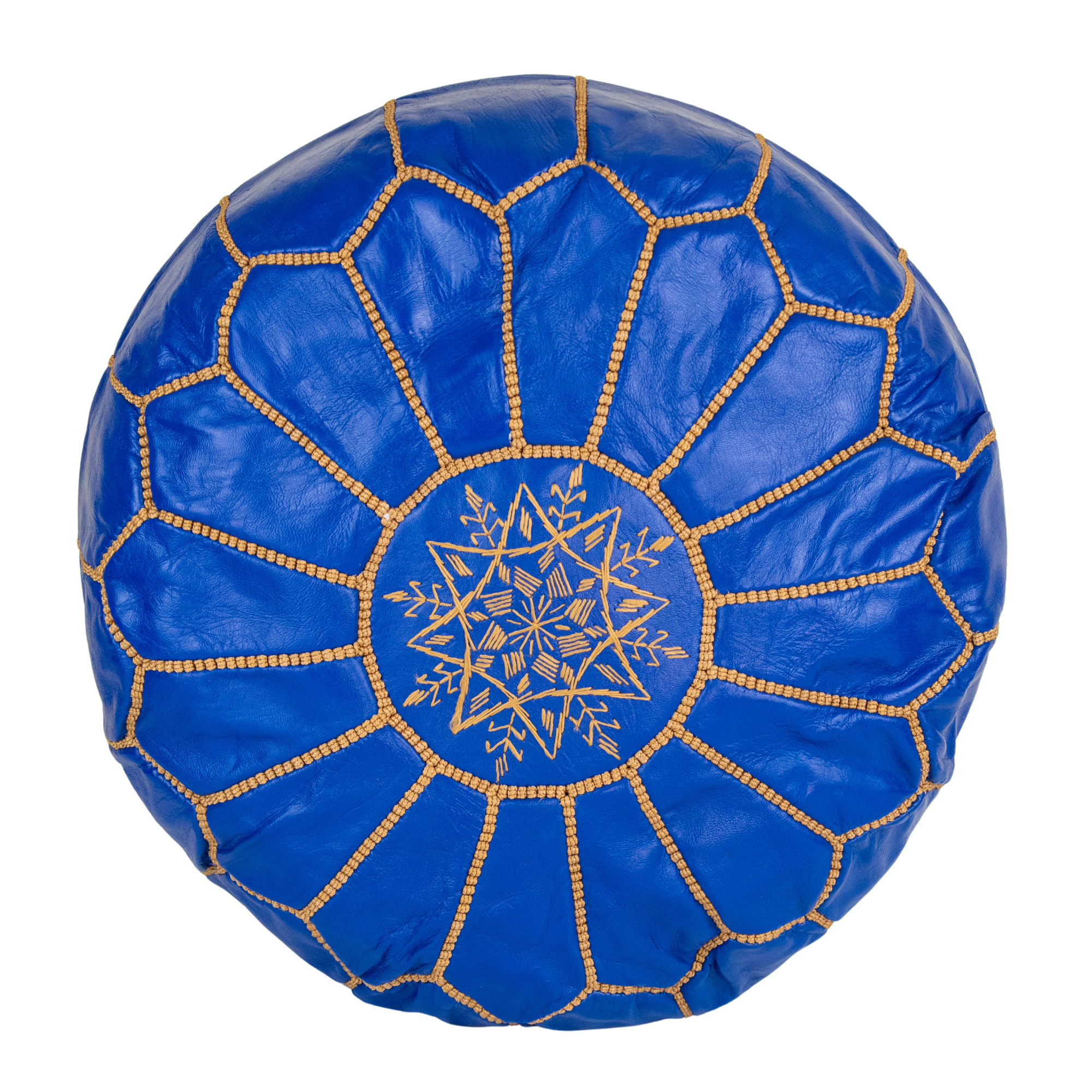 Moroccan Leather Pouffe Blue