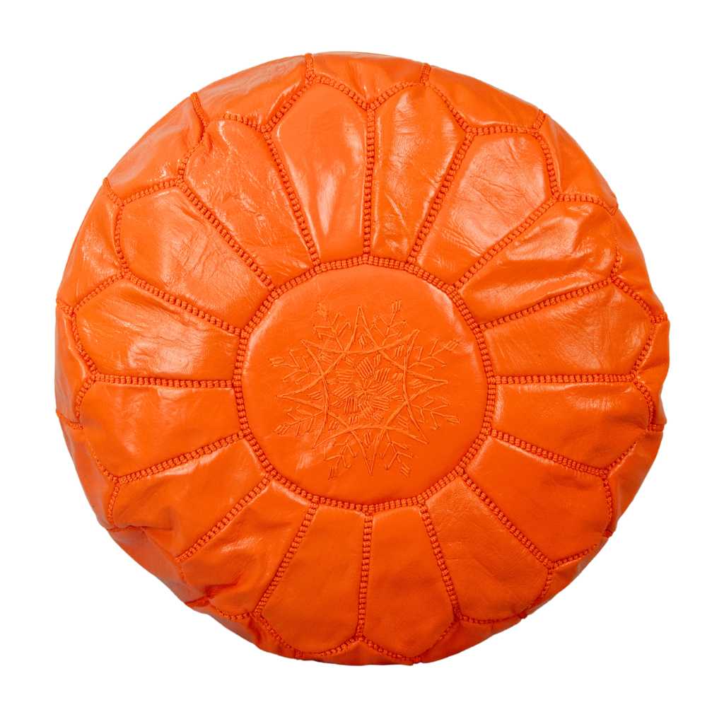 Moroccan Leather Pouffe Burnt Orange