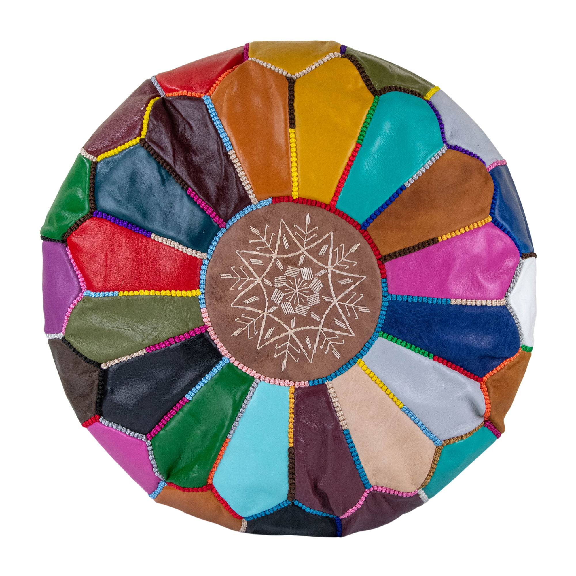 Moroccan Leather Pouffe Colourful