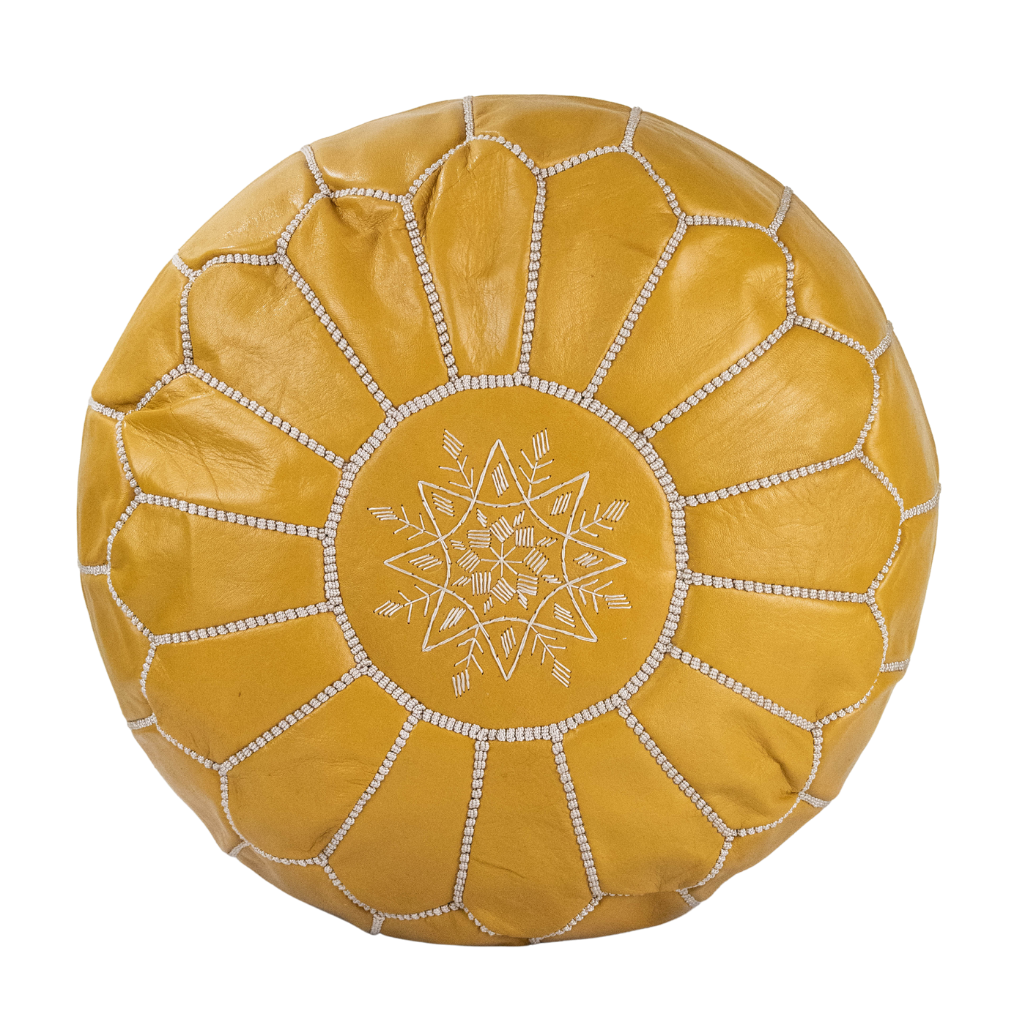 Moroccan Leather Pouffe Mustard