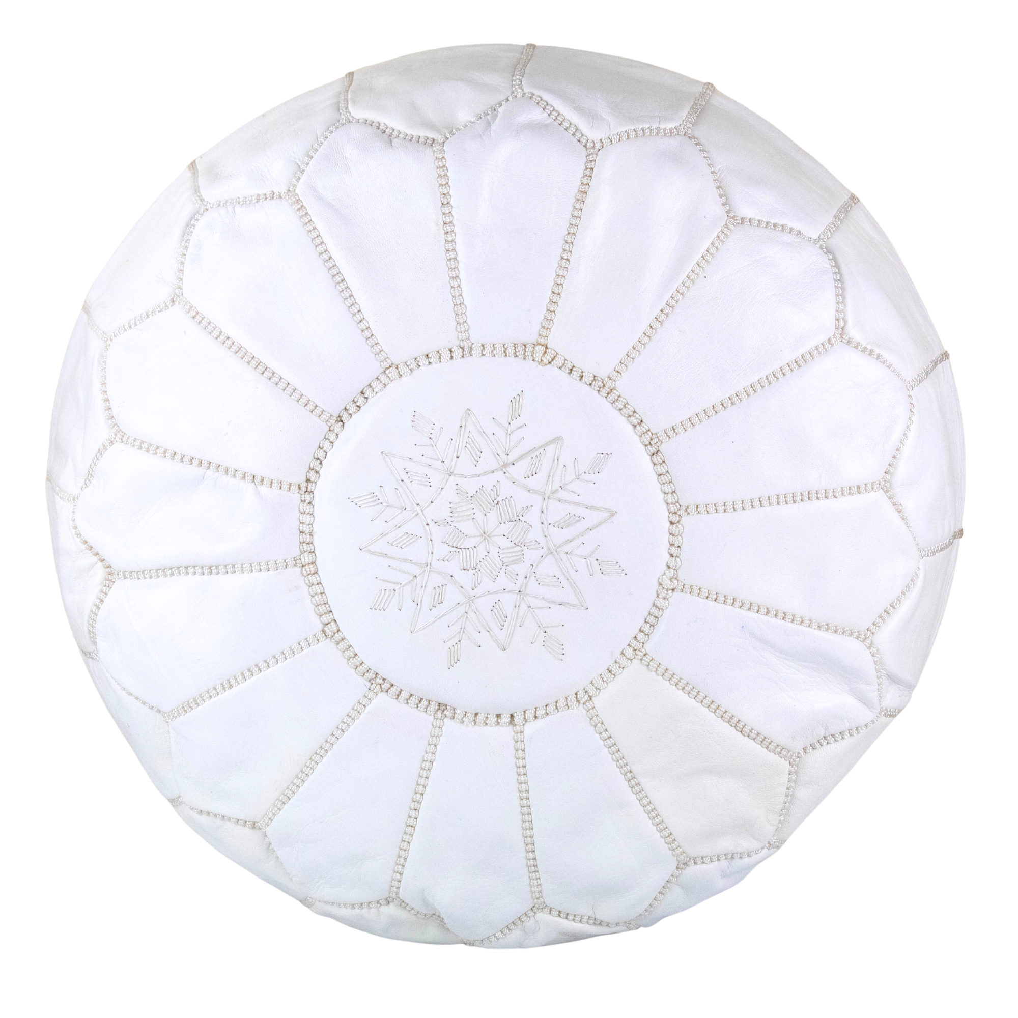 Moroccan Leather Pouffe White