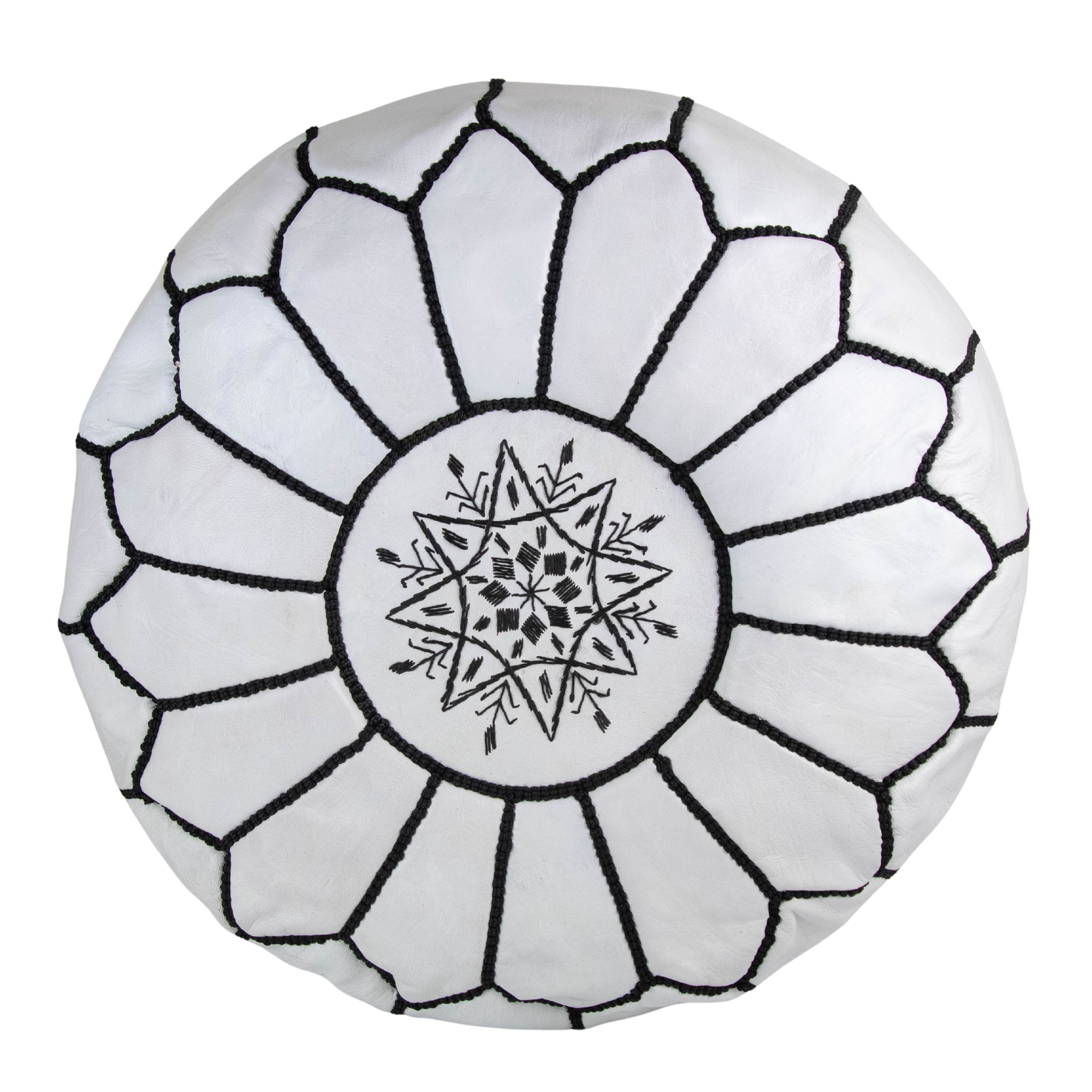 Moroccan Leather Pouffe White and Black