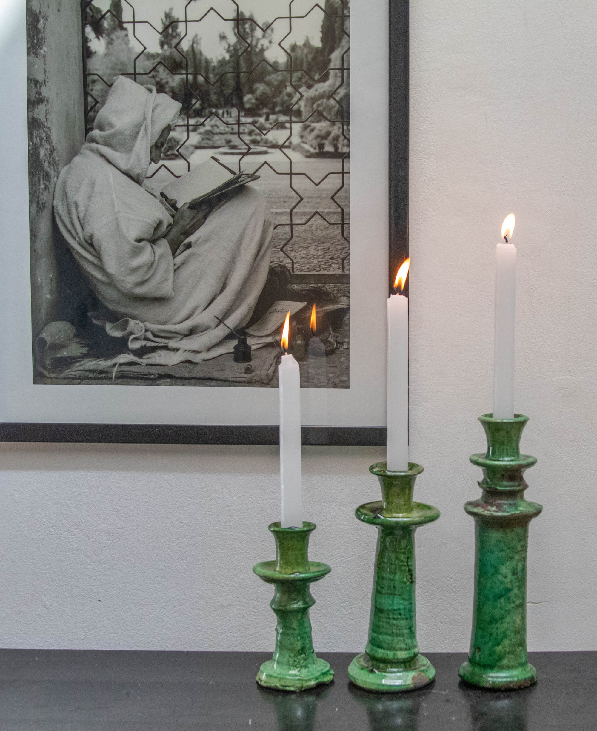 Moroccan Tamegroute Green Candlestick Holder Set of 3