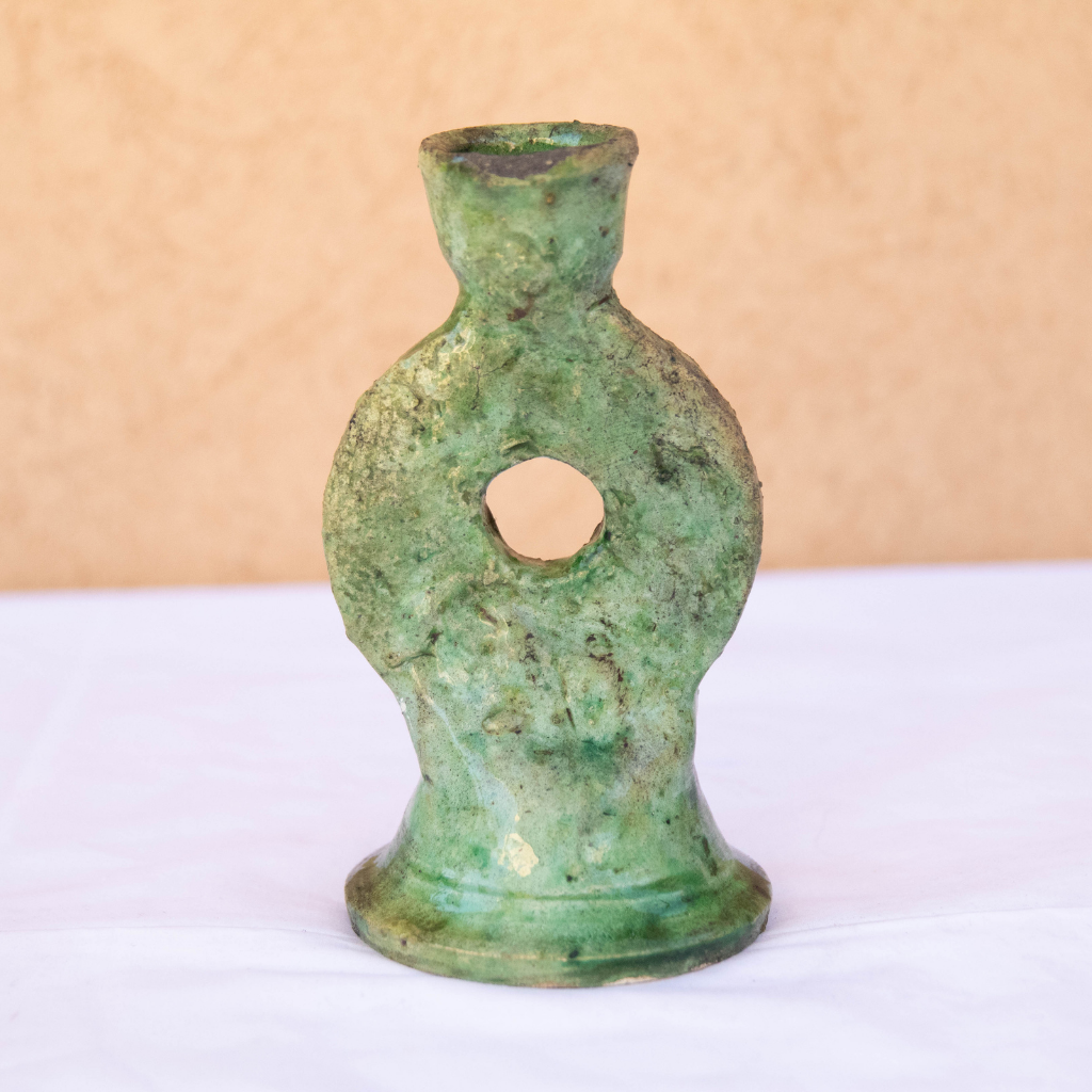 Moroccan Tamegroute Green Glazed Candlestick Holder