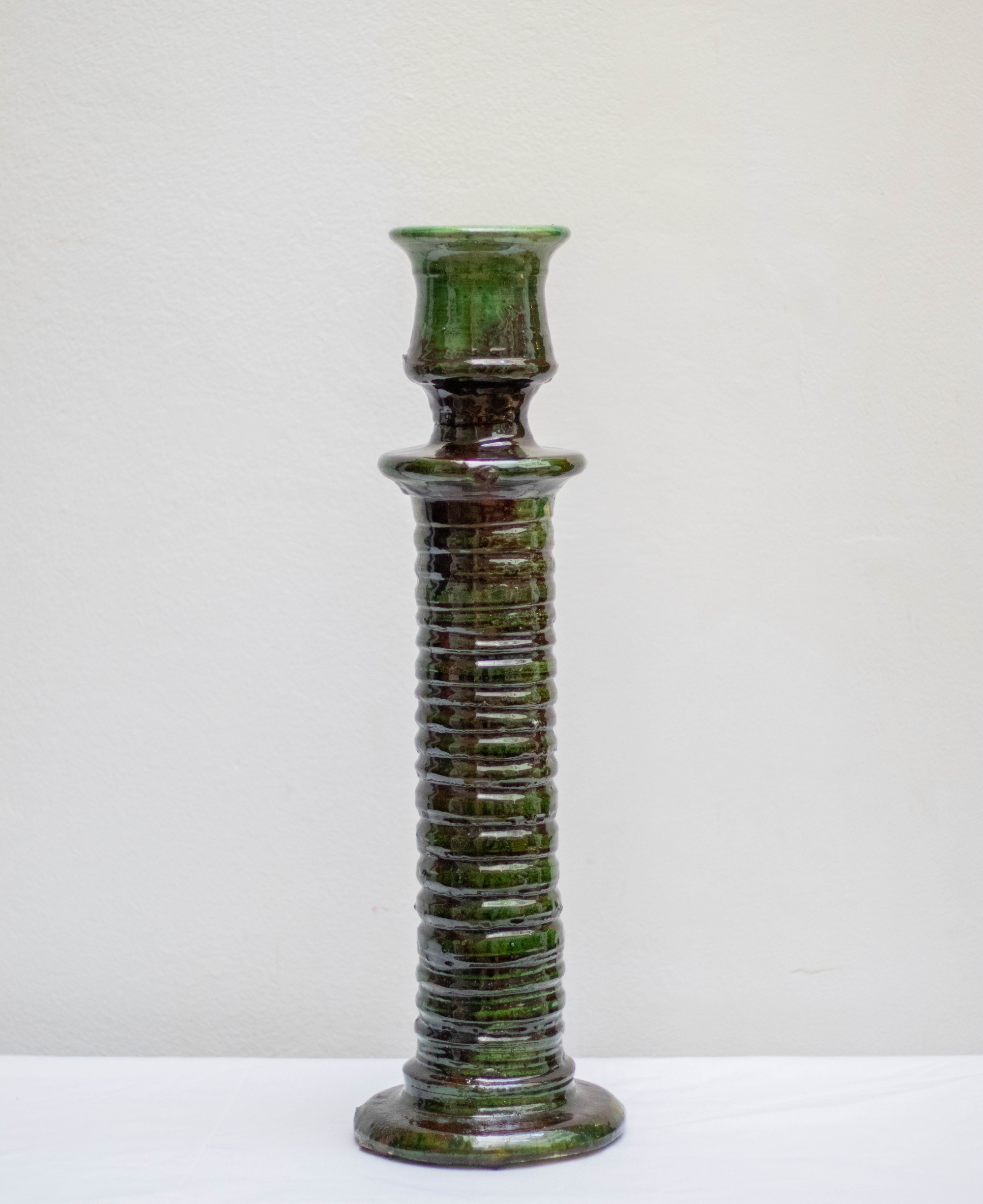 Handmade Moroccan Tamegroute Green Pottery Candlestick Holder