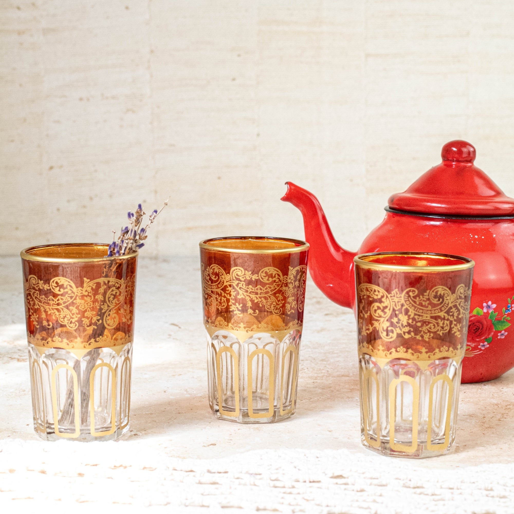 Moroccan Tea Glasses – Amber &amp; Gold Set of 6