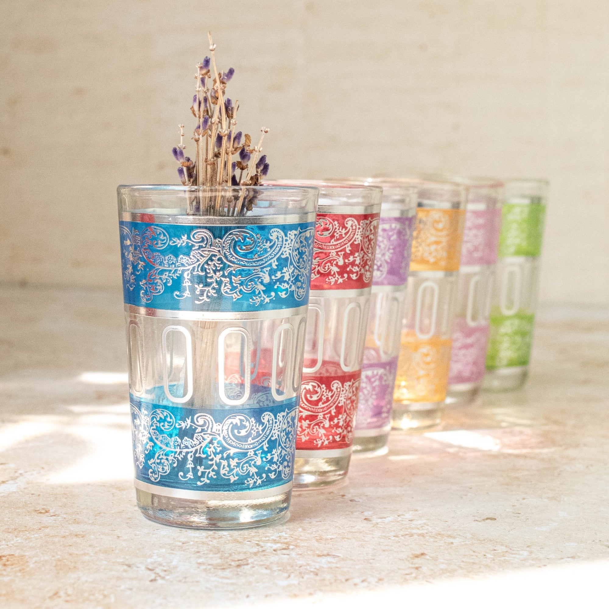 Moroccan Tea Glasses – Painted Band Set of 6