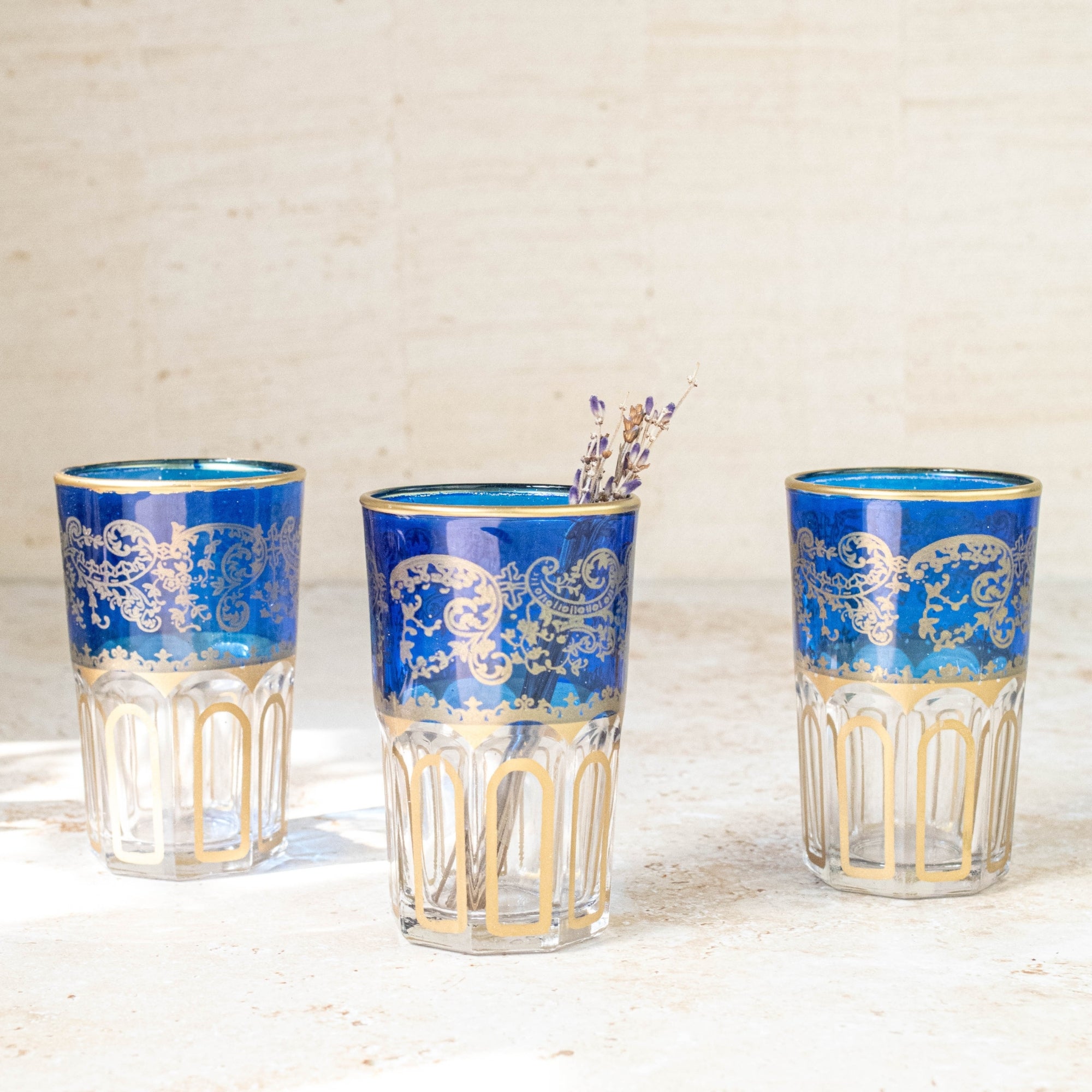 Moroccan Tea Glasses – Royal Blue & Gold Set of 6