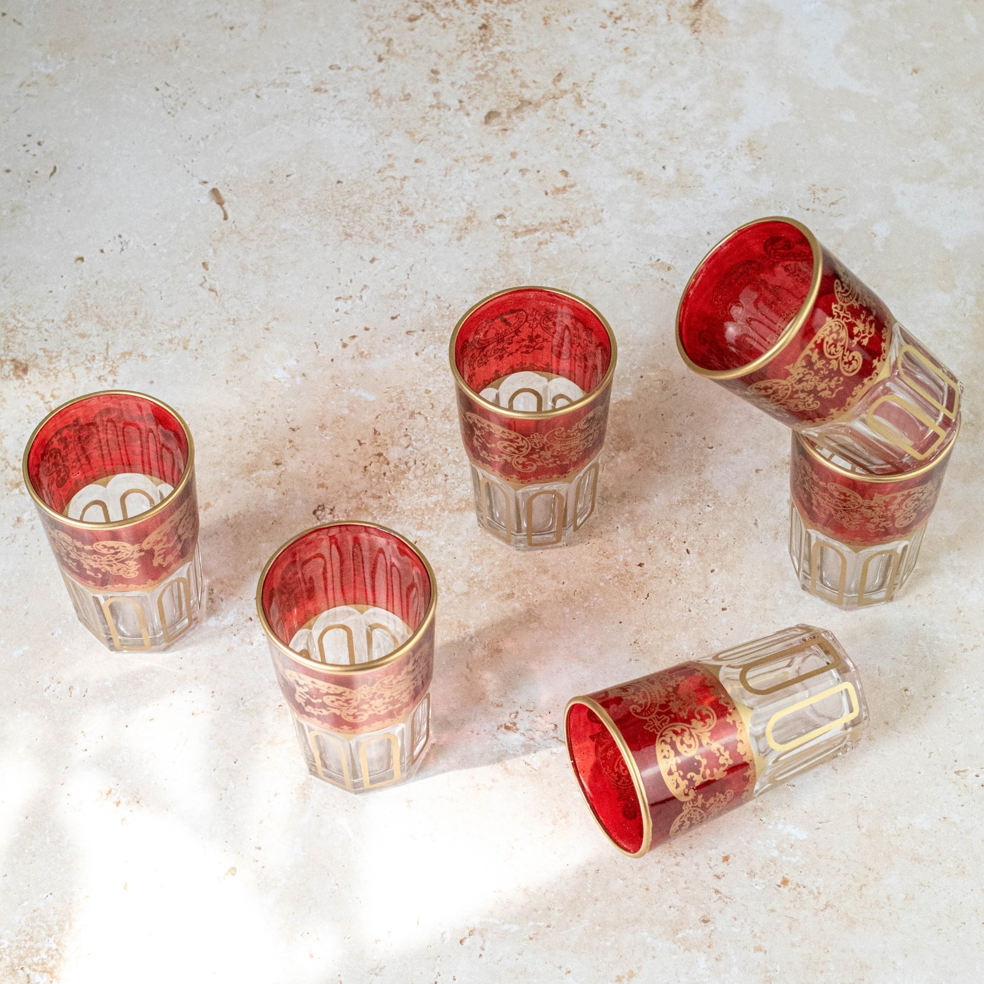Moroccan Tea Glasses – Ruby Red & Gold Set of 6