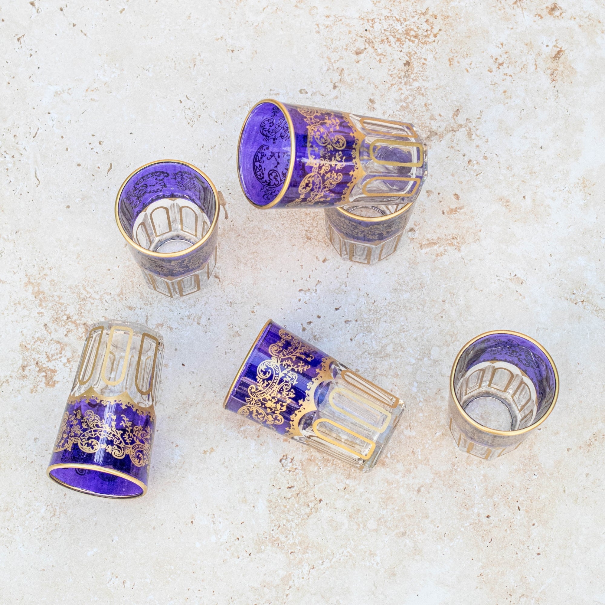 Moroccan Tea Glasses – Violet Purple & Gold Set of 6