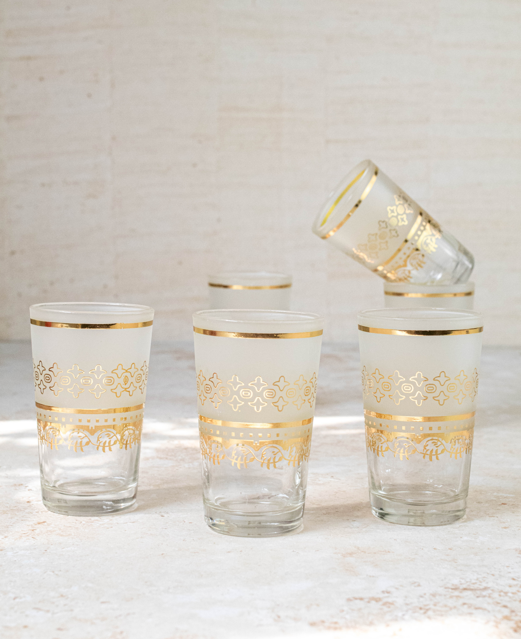 Moroccan Tea Set of 6 – Frosted & Gold Multicolored Glasses