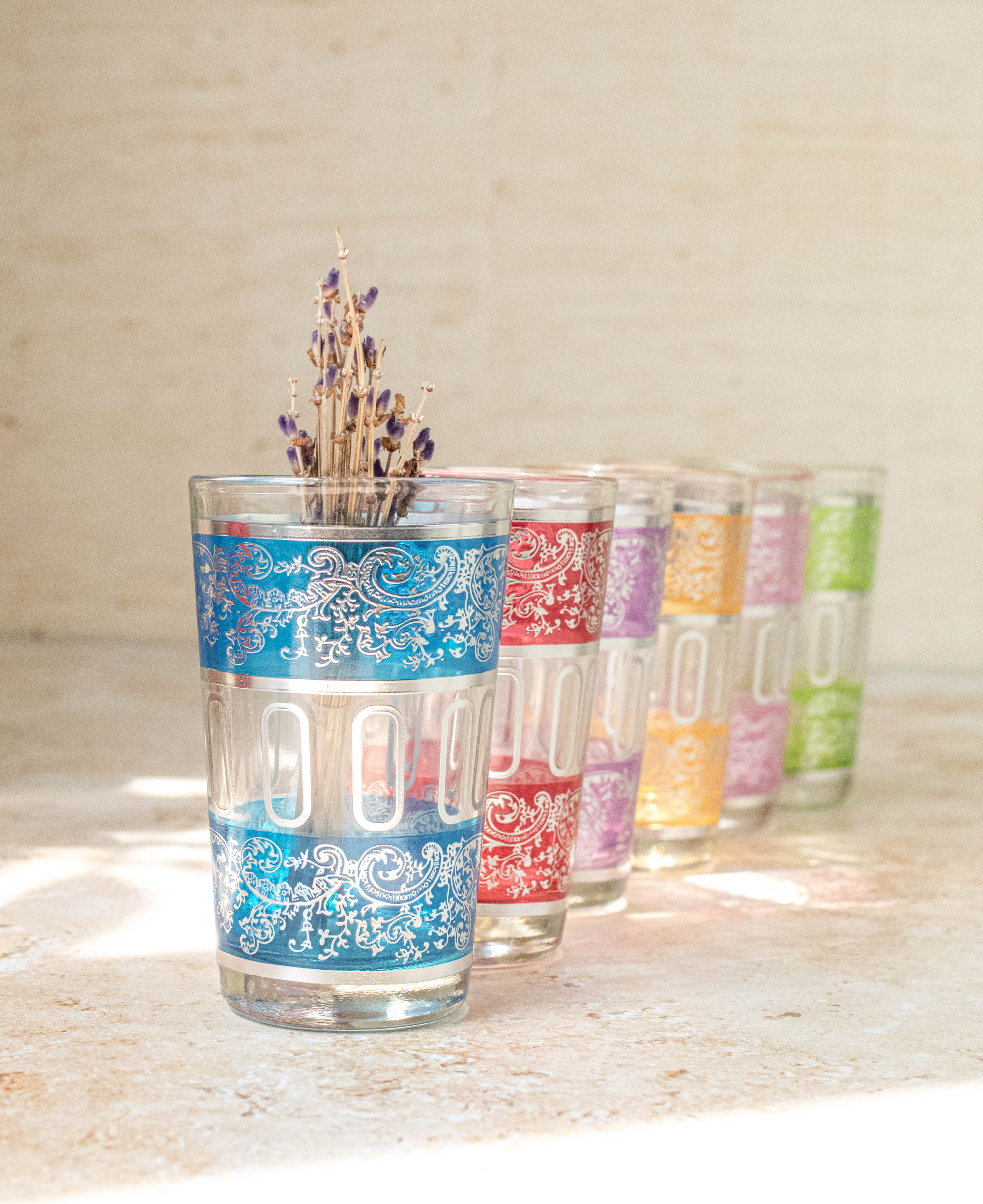 Moroccan Tea Set of 6 – Multicolored Glasses